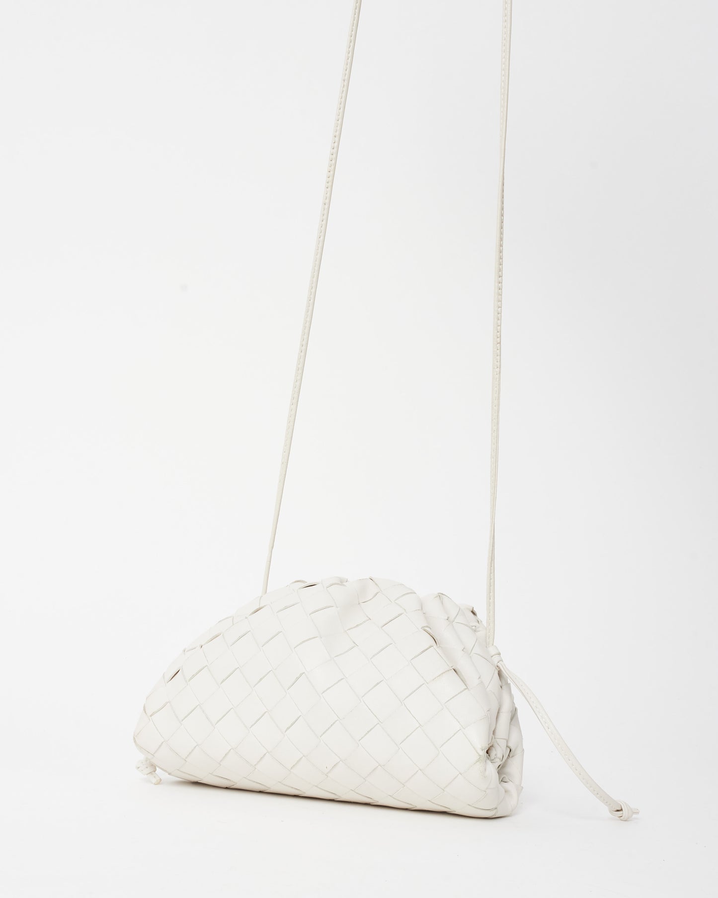 Bottega Veneta White Intrecciato Leather Mini Pouch Clutch Crossbody Bag