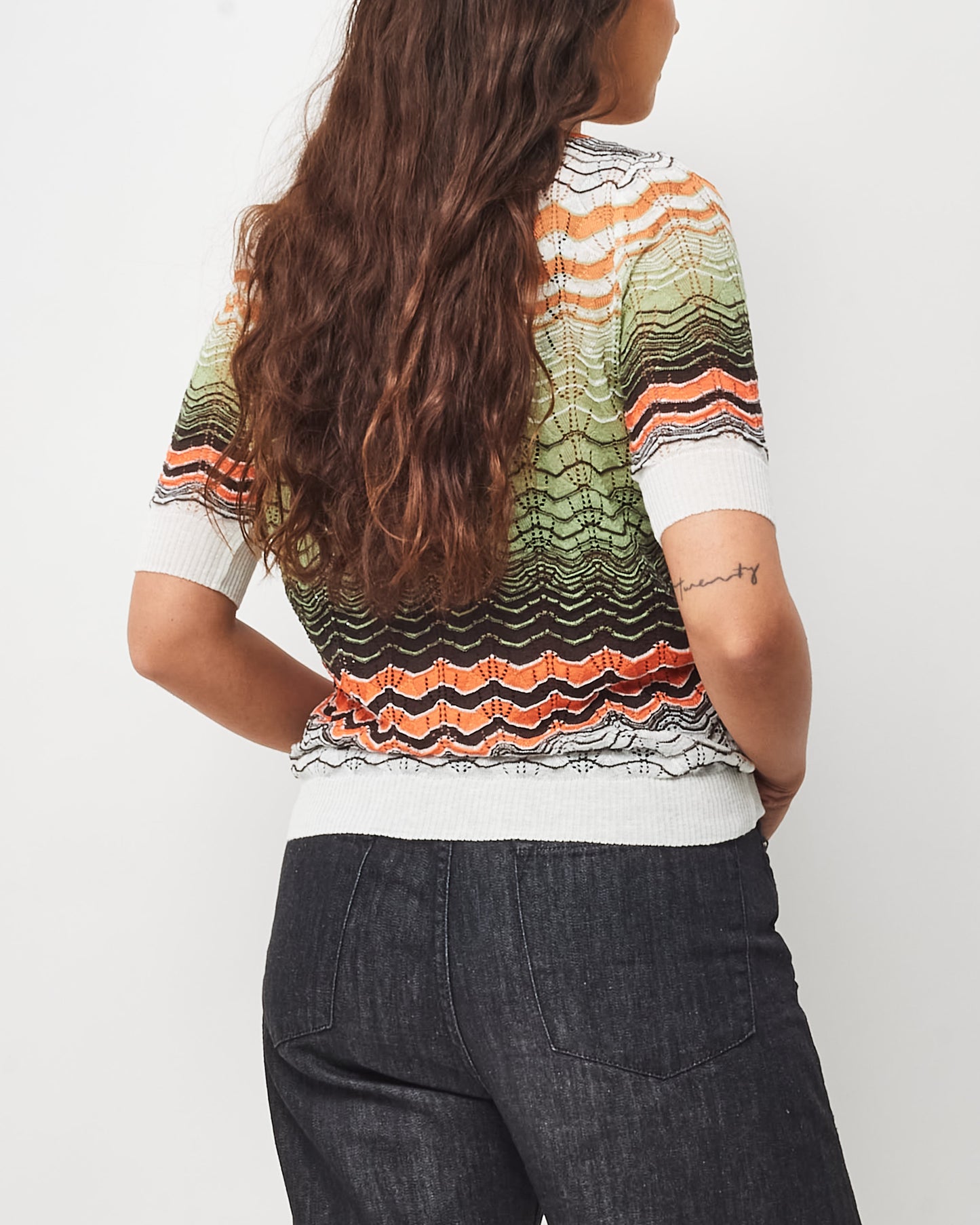 Missoni Orange/Green/Black Multi 3/4 Zig Zag Perforated T-Shirt - 4
