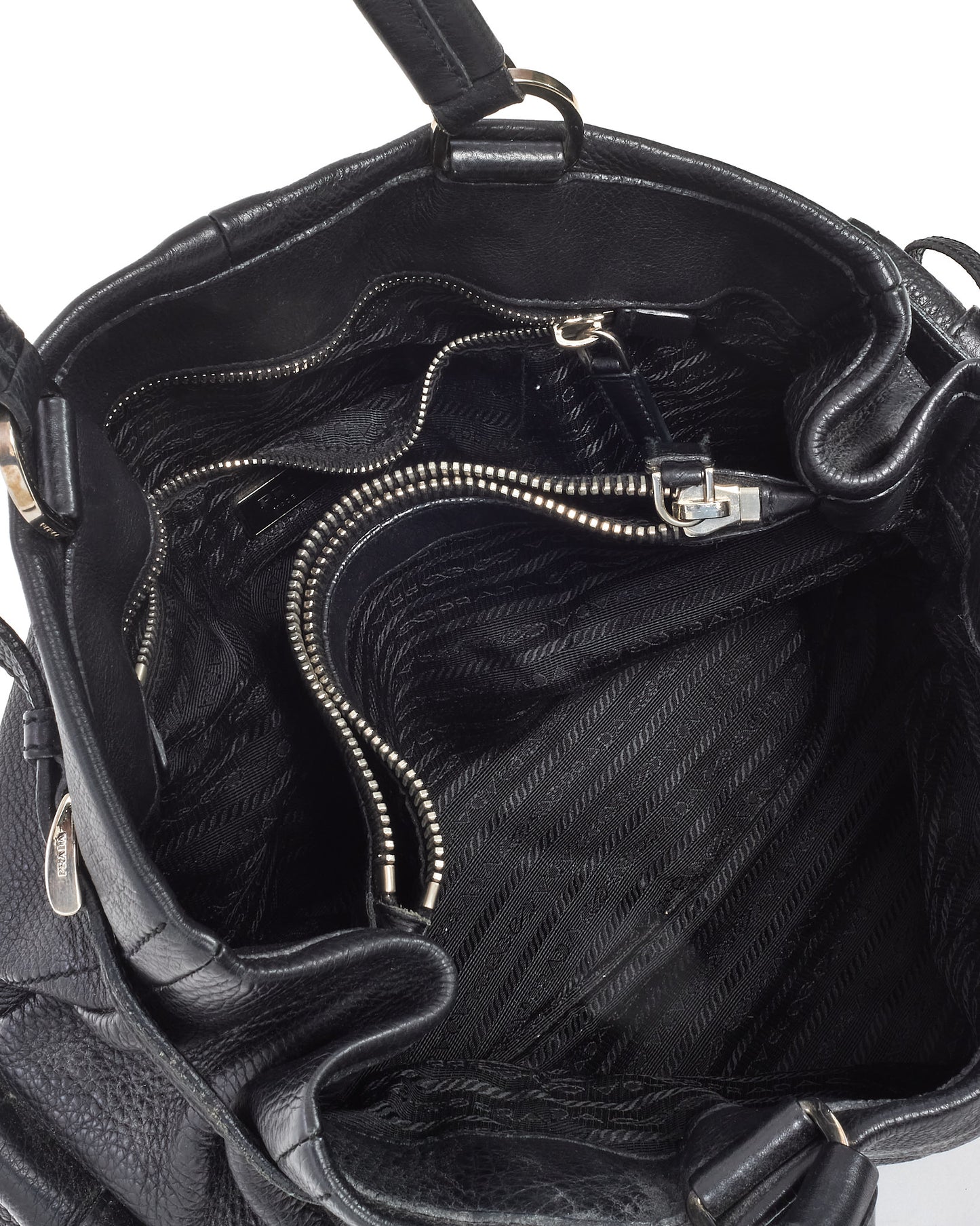 Prada Black Vitello Daino Leather Buckle Shoulder Bag BR2703