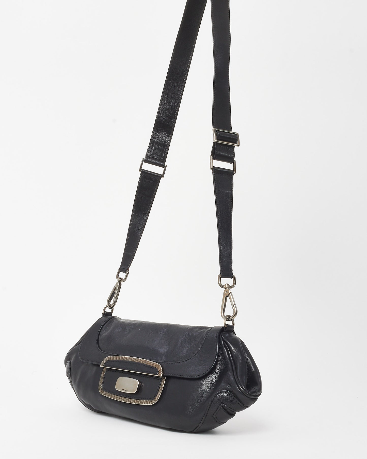 Prada Vintage Black Buffalo Leather Skipper Crossbody Bag BT0461