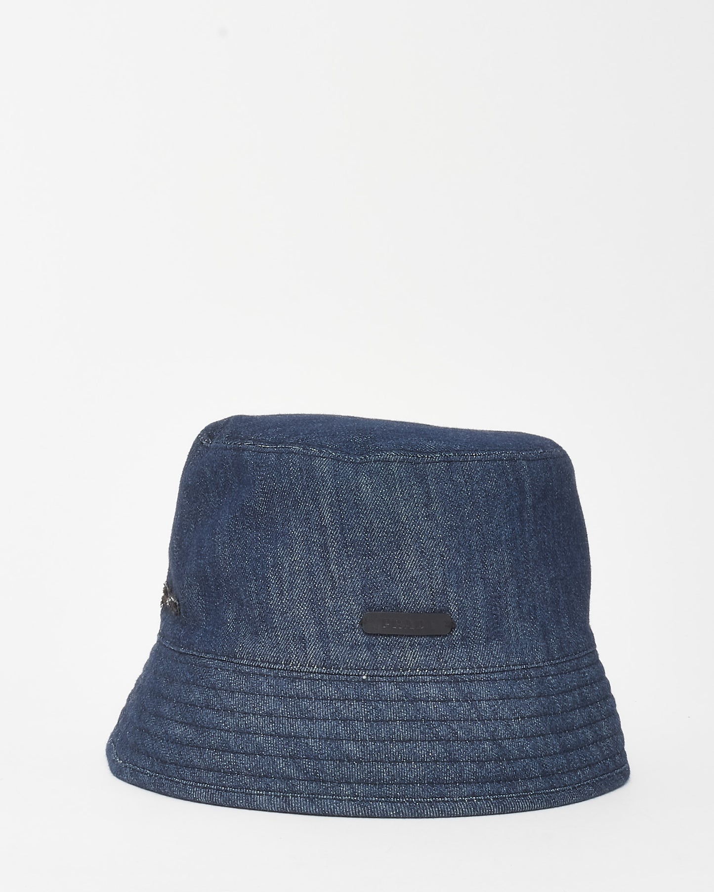 Prada Black Nylon & Denim Reversible Logo Bucket Hat - S