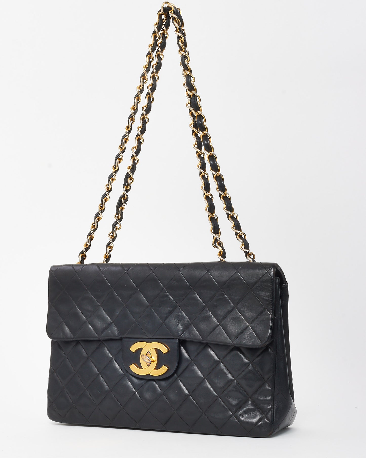 Chanel Vintage Black Lambskin 24K Gold XL Jumbo Maxi Flap Bag GHW