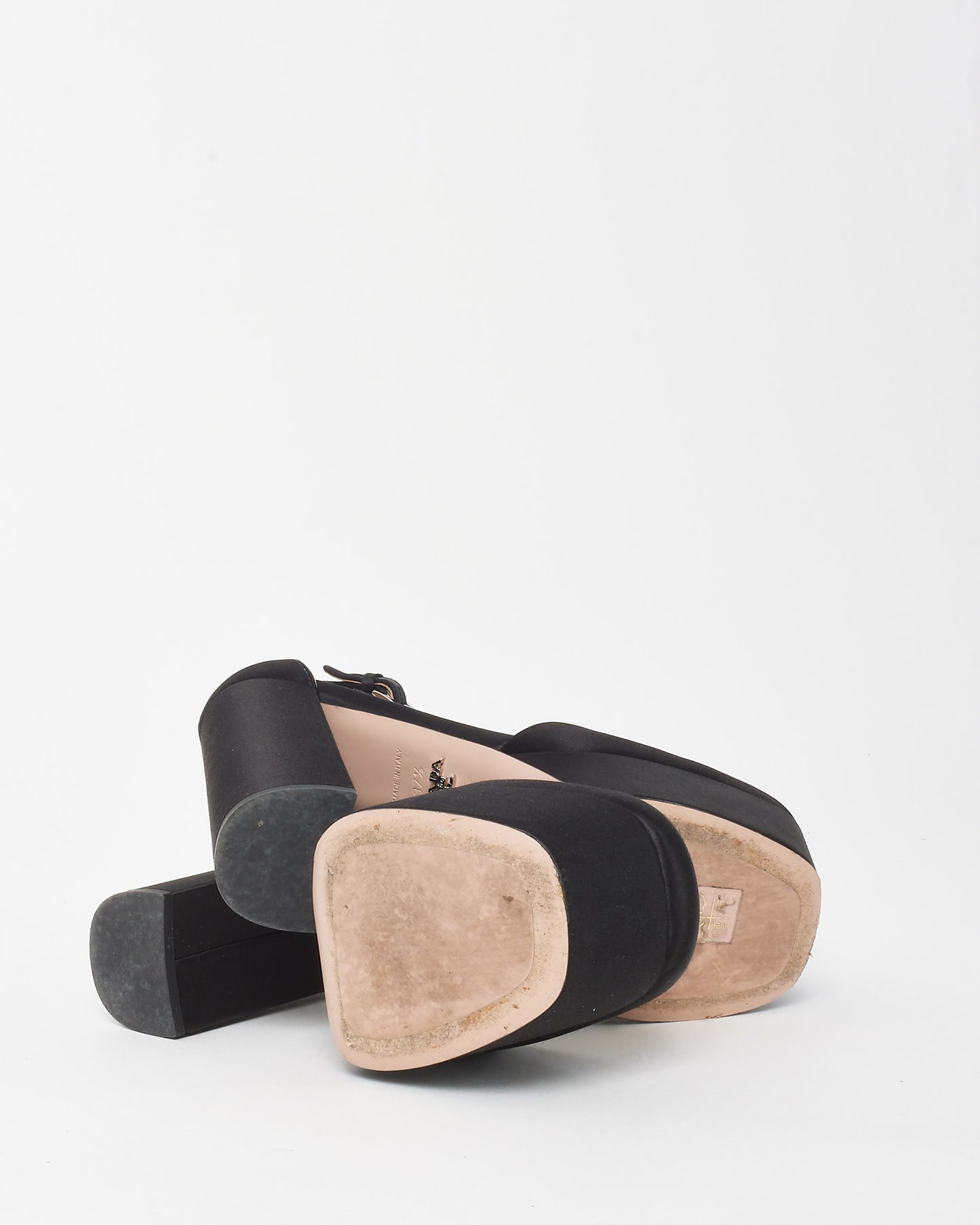 Prada Black Satin Logo Platform High-heeled Sandals - 37.5