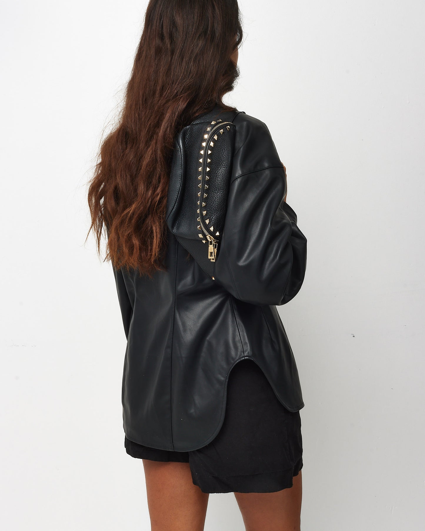 Valentino Black Leather Rockstud Belt Bag