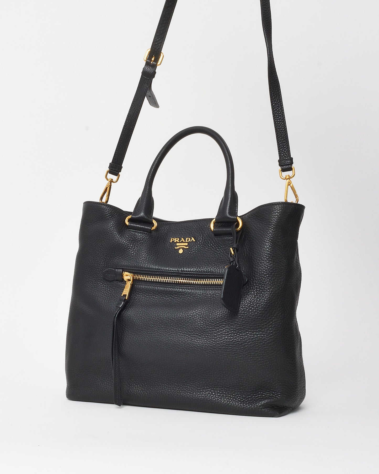 Prada Black Vitello Daino Leather 2Way Tote Bag with Strap
