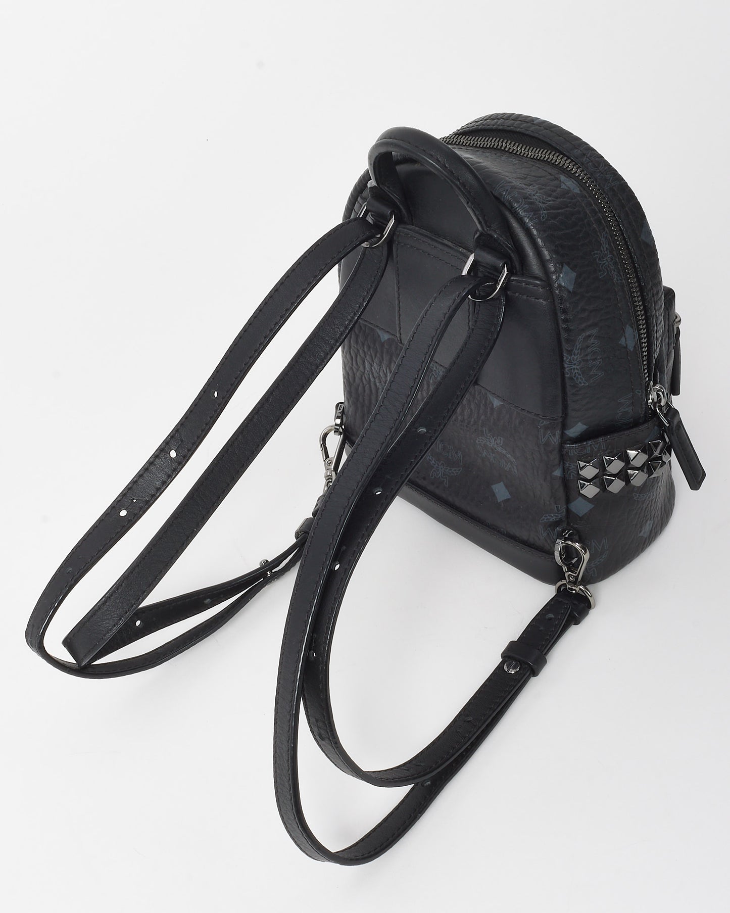 MCM Black Monogram Visetos X-Mini Spark Studded Backpack