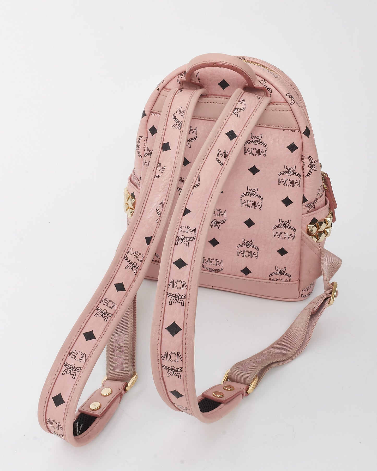MCM Pink Monogram Visetos Mini Spark Studded Backpack