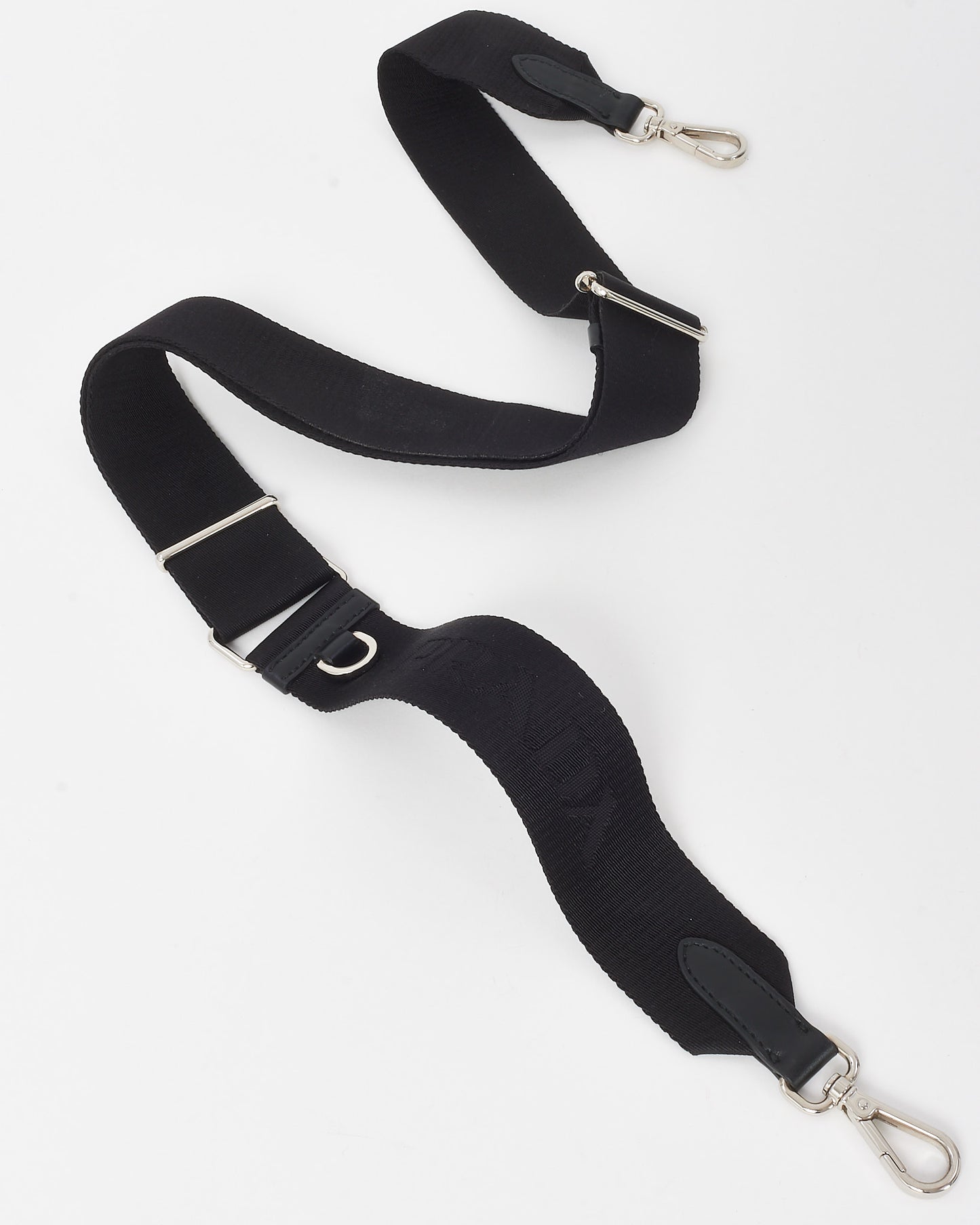 Prada Black Canvas Logo Saffiano Leather Trim Adjustable Strap