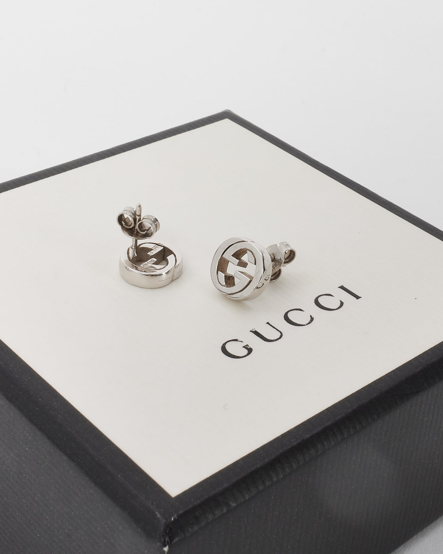 Gucci Silver GG Interlocking Stud Earrings