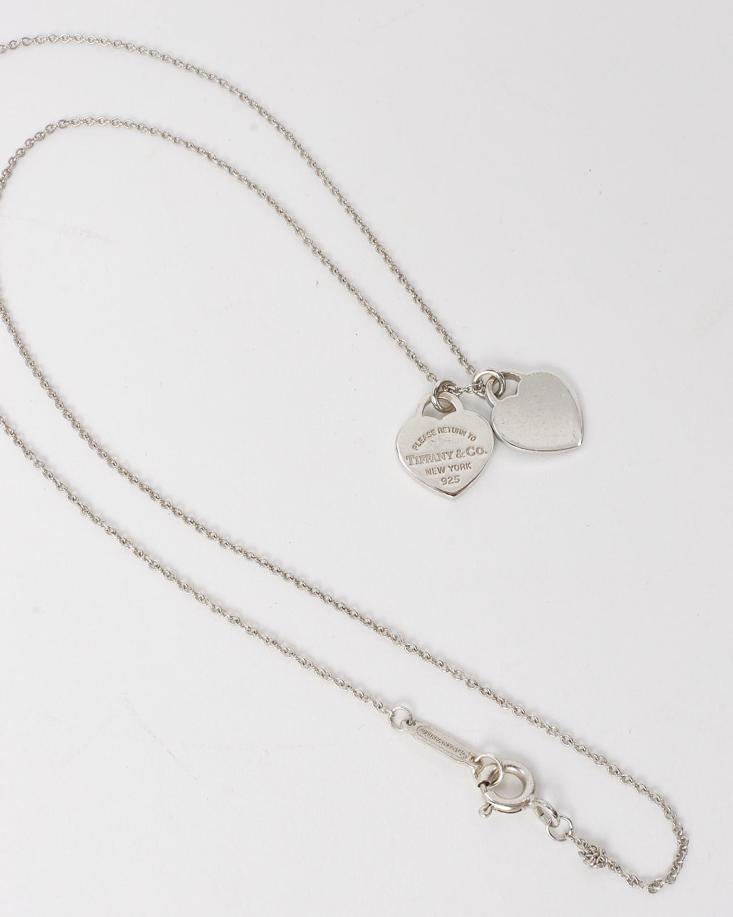 Tiffany & Co. Silver Mini Double Heart Tag Pendant Necklace