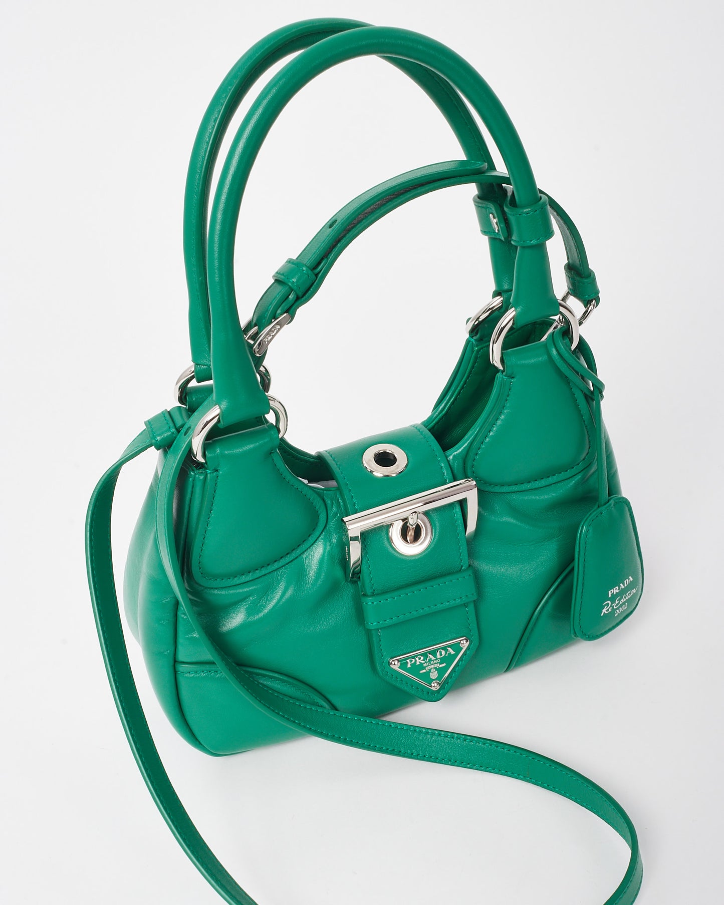 Prada Green Padded Leather Small Moon Shoulder Bag with Strap
