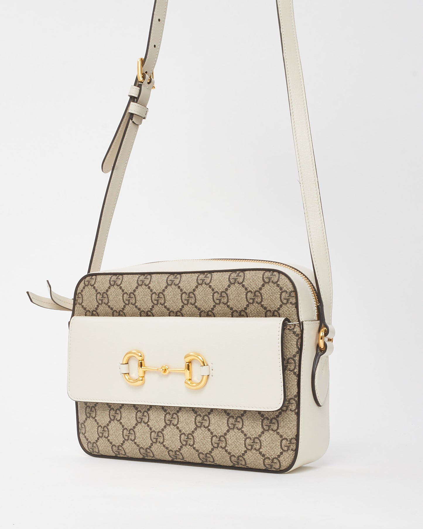 Gucci White GG Supreme Coated Canvas Horsebit 1955 Small Camera Bag