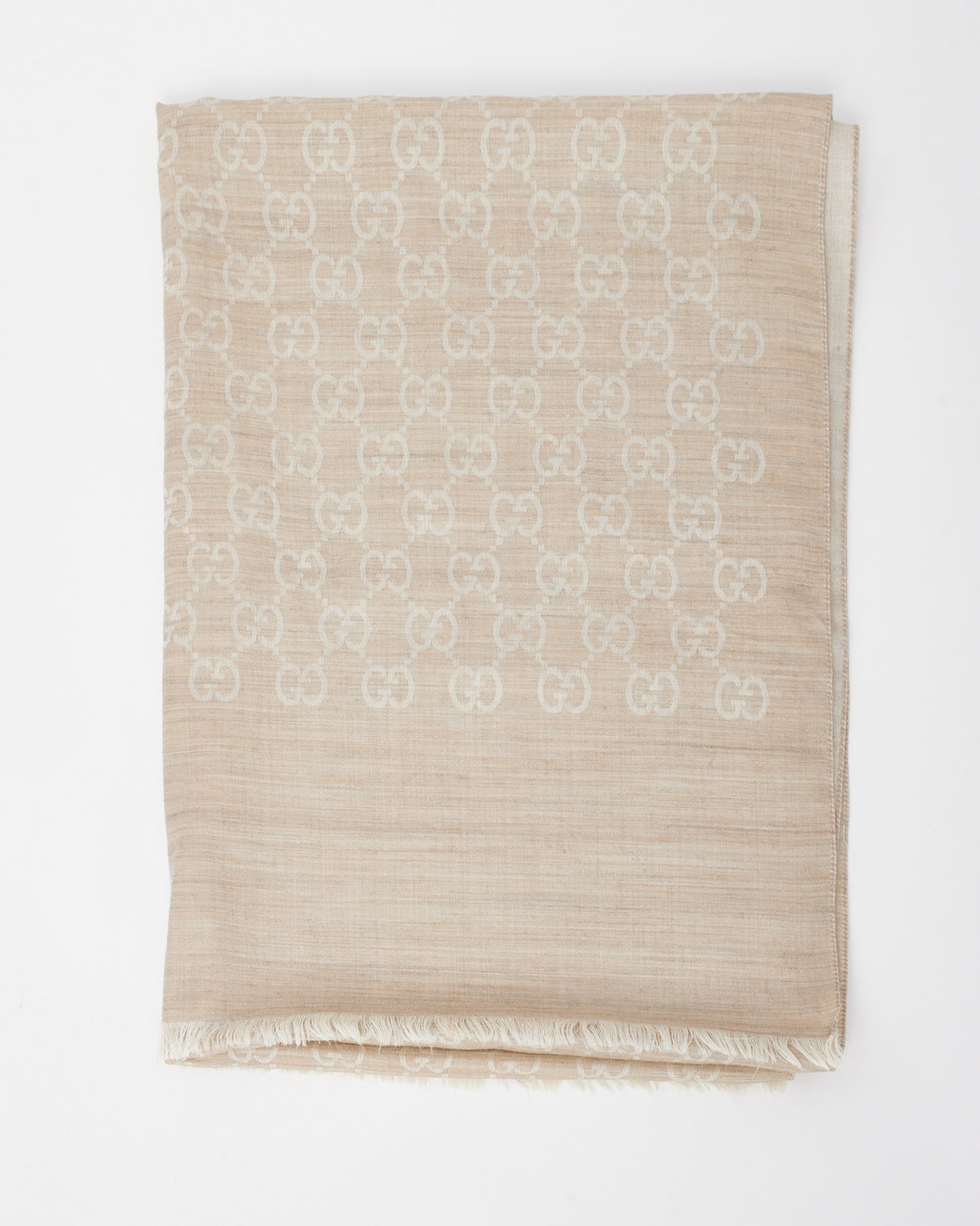 Gucci Beige GG Monogram Silk/Wool Shawl Scarf