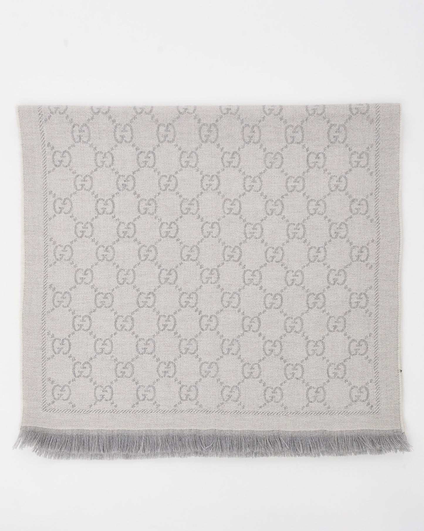 Gucci Grey GG Monogram Wool Shawl Scarf