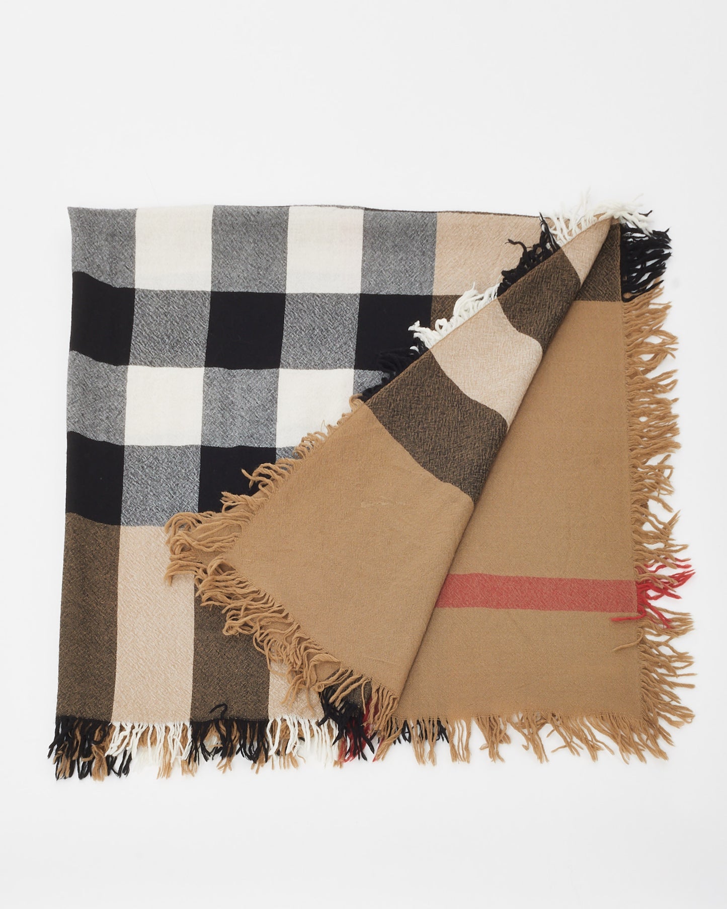Burberry Beige Megacheck Square Fringe Shawl Scarf
