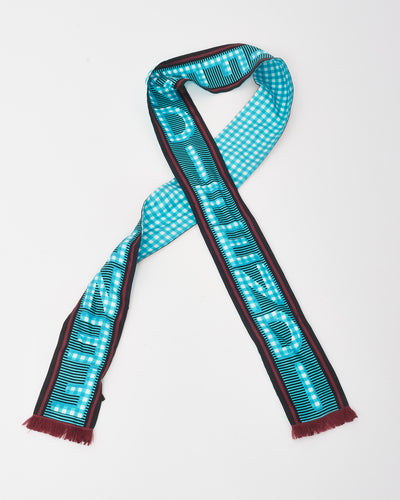 Fendi Blue Multi Gingham Logo Silk Wrappy Twilly Scarf