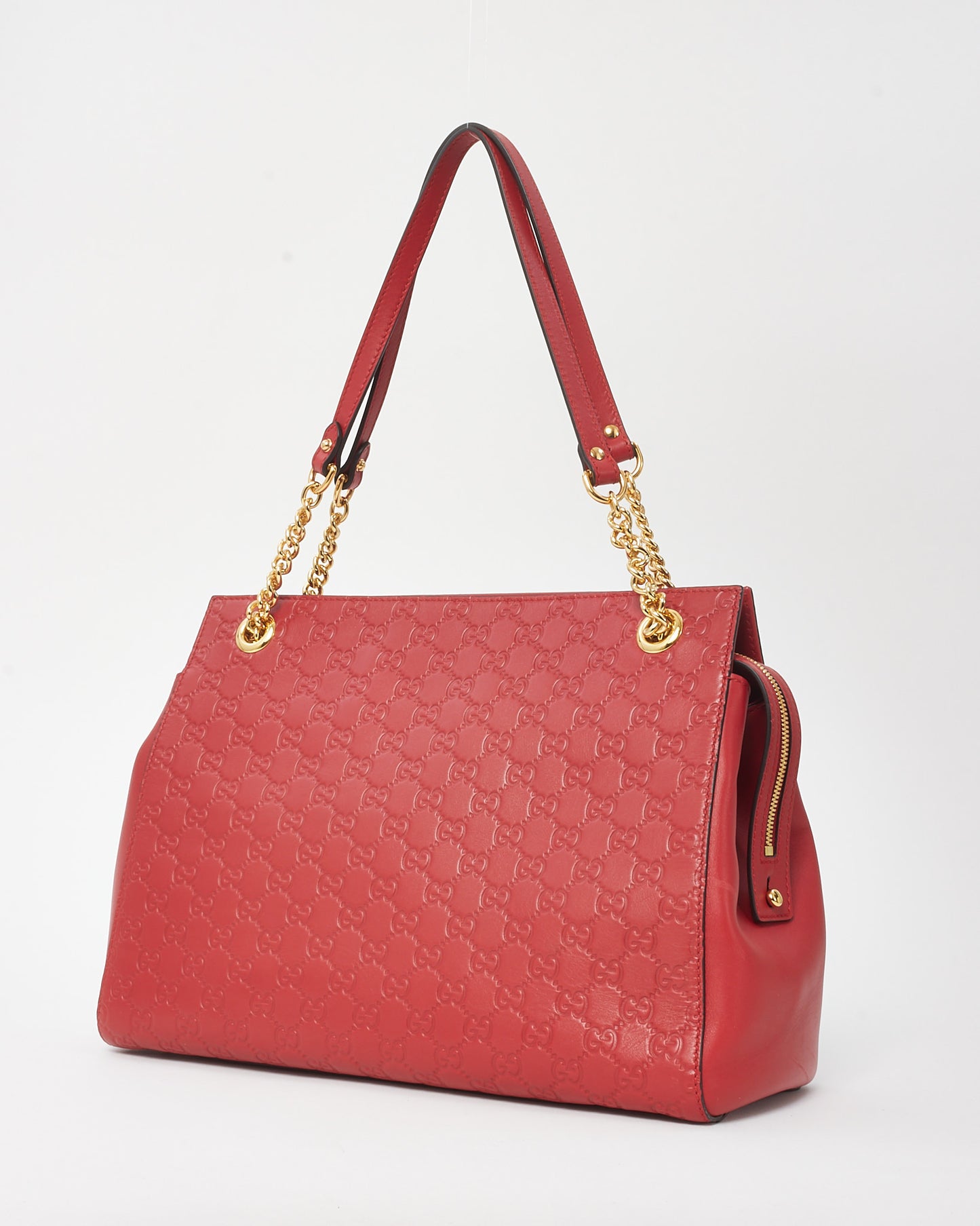 Gucci Red GG Guccissima Monogram Leather Soft Signature Shoulder Bag