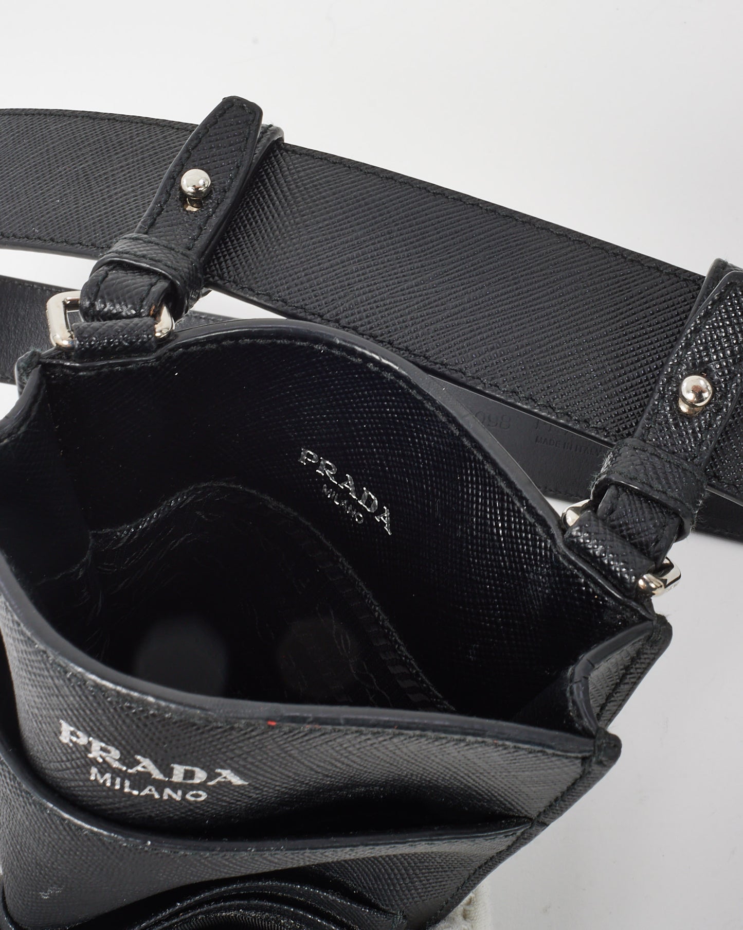 Prada Black Saffiano Leather Belt with Pouch