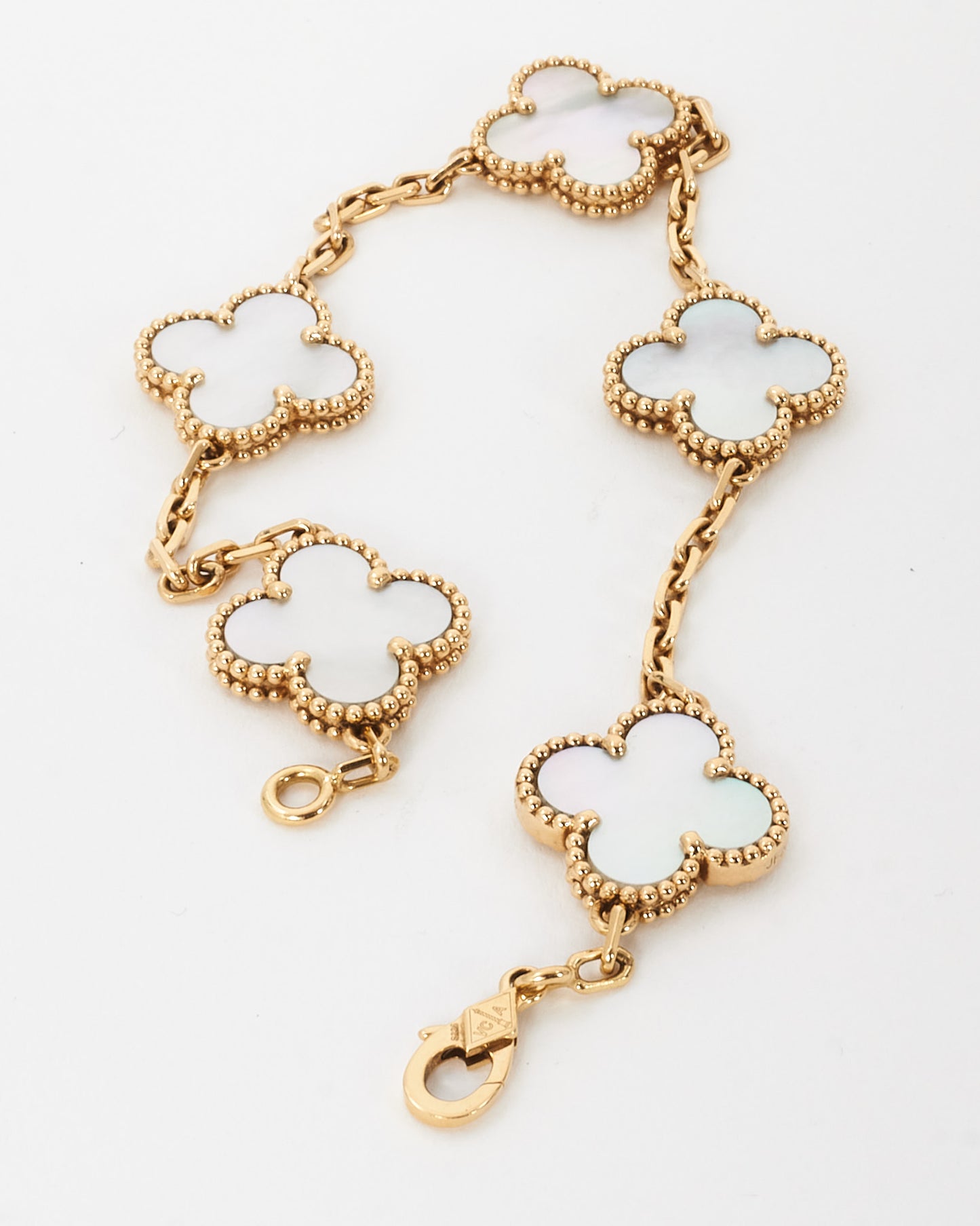 Van Cleef & Arpels 18K Yellow Gold and Mother-of-Pearl Vintage Alhambra 5 Motif Bracelet