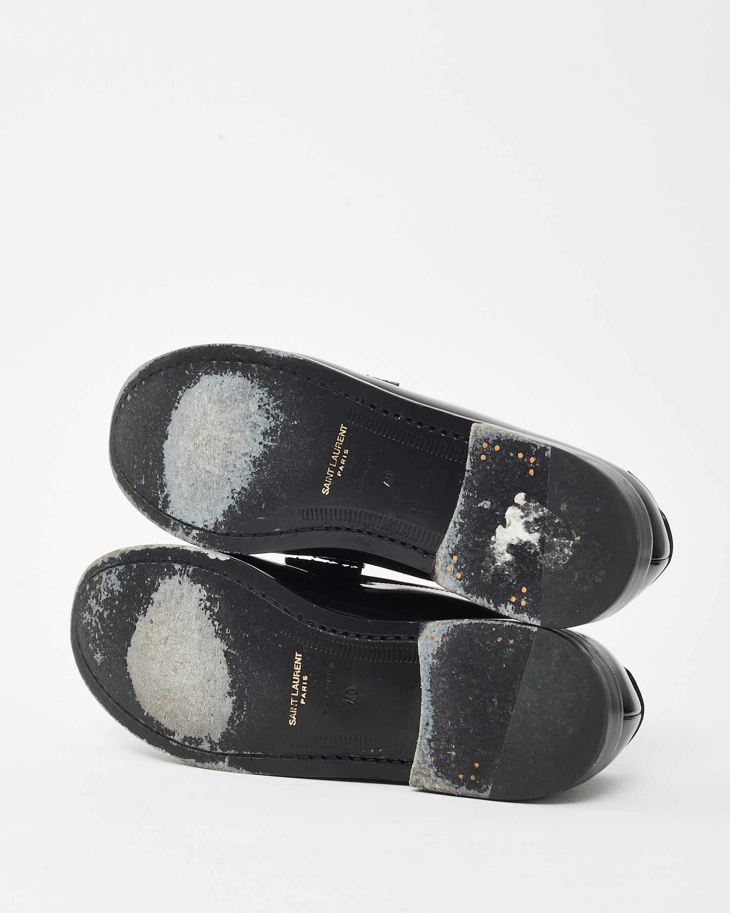 Saint Laurent Shiny Black Leather Logo Le Loafers - 40