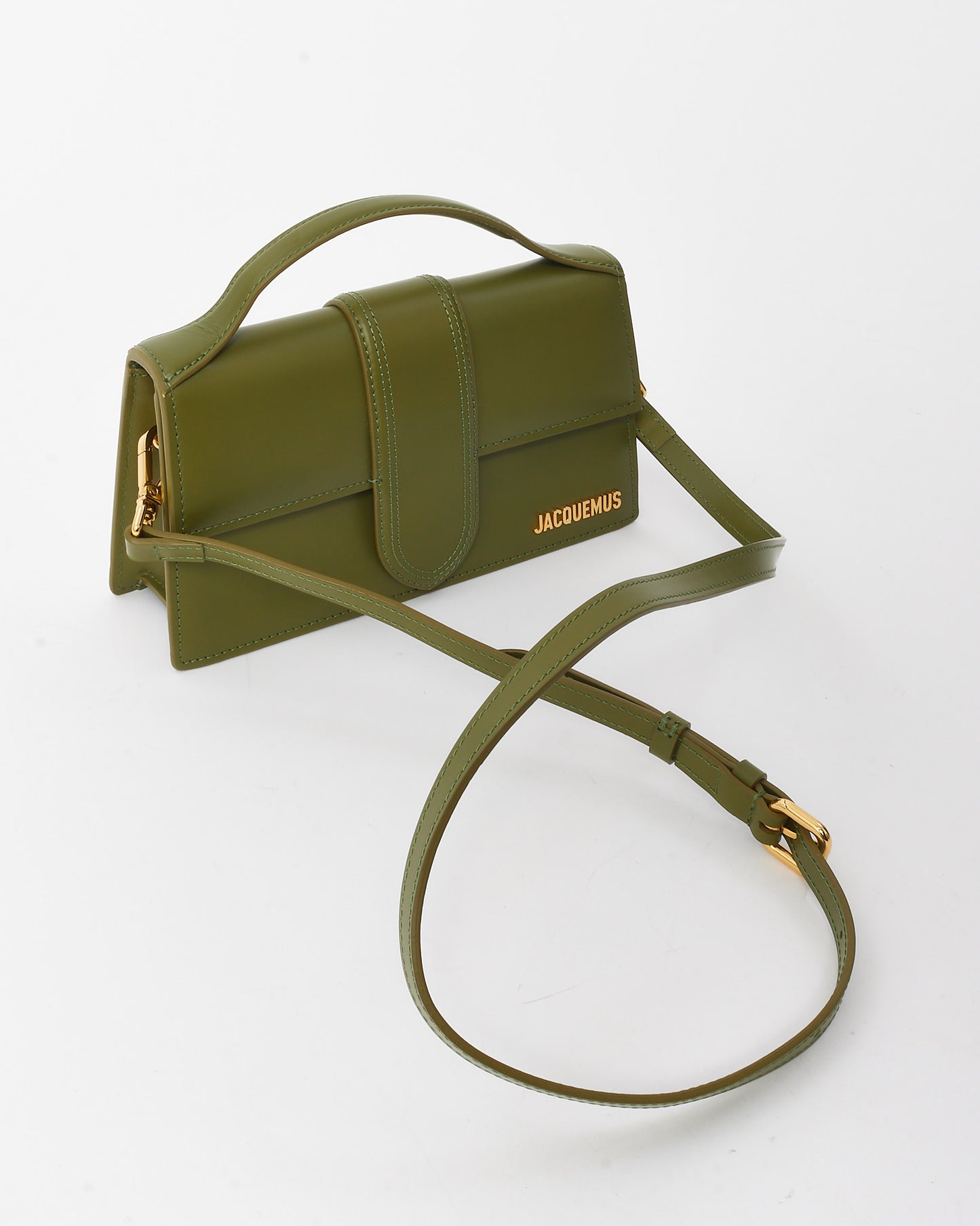 Jacquemus Green Leather Le Grand Bambino Bag with Strap