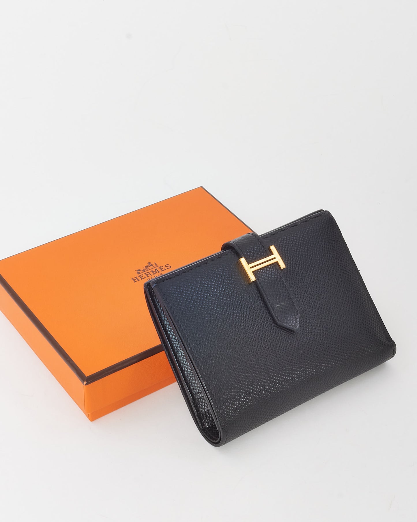 Hermès Black Epsom Leather Bearn Compact Wallet GHW