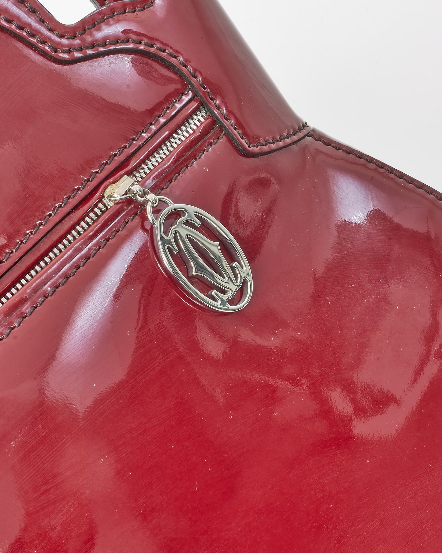Cartier Burgundy Red Patent Leather Marcello de Cartier Logo Bag