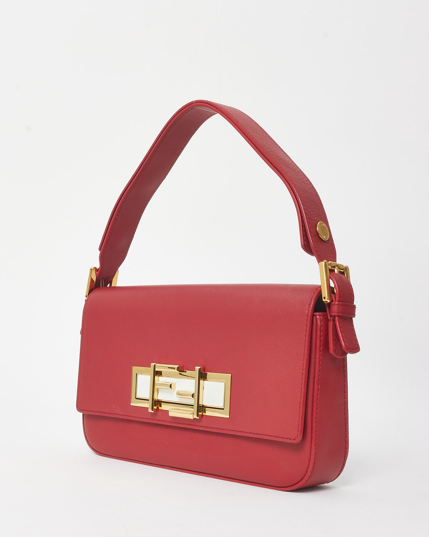 Fendi Red Leather Vitello Dolce Bi-Color 3Baguette Shoulder Bag