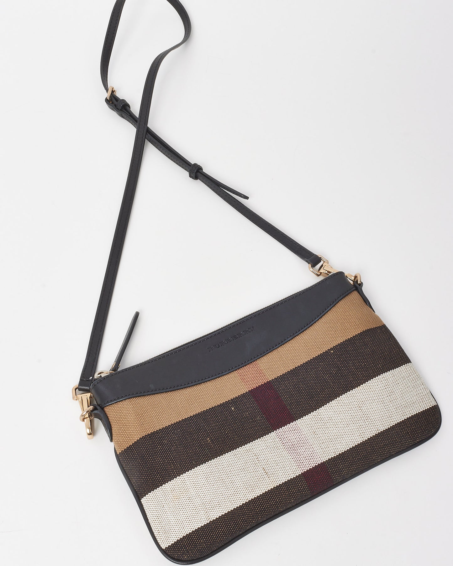 Burberry Beige House Check Canvas Peyton Crossbody Bag