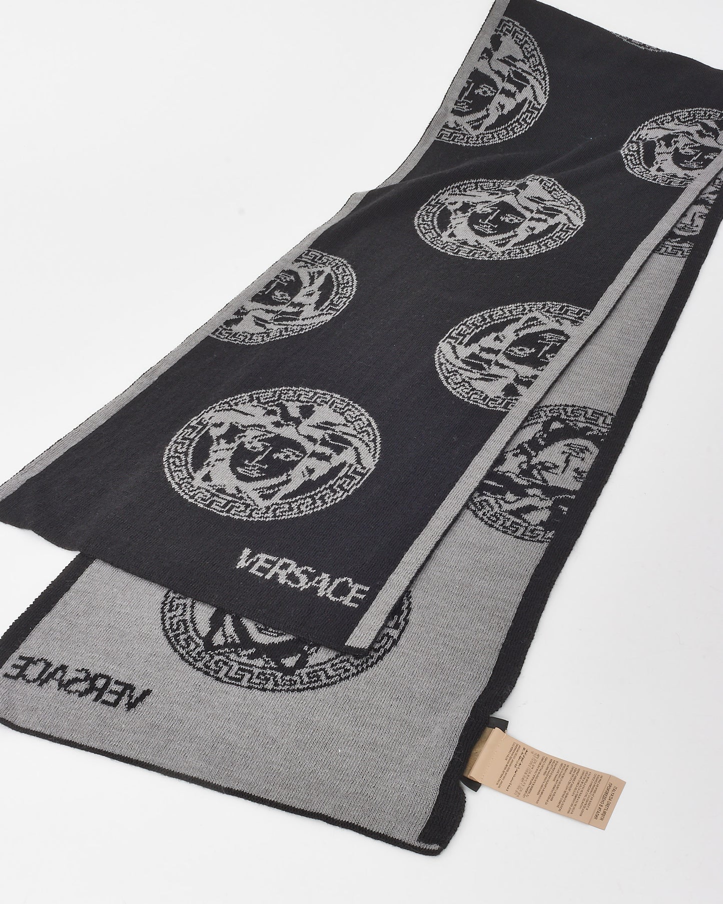 Versace Black Wool Medusa Head Scarf and Hat Set