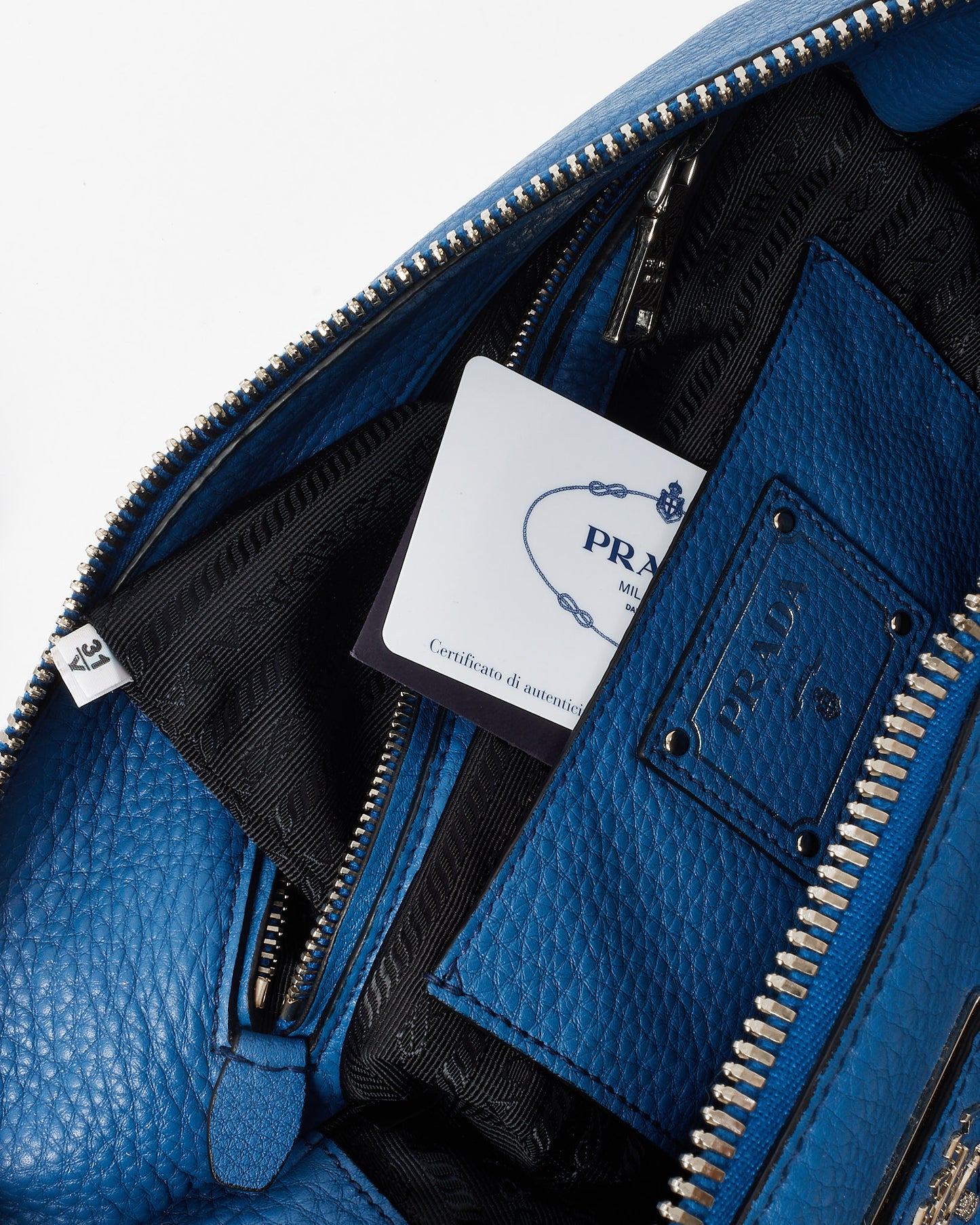 Prada Blue Vitello Daino Leather Hobo Shoulder Bag