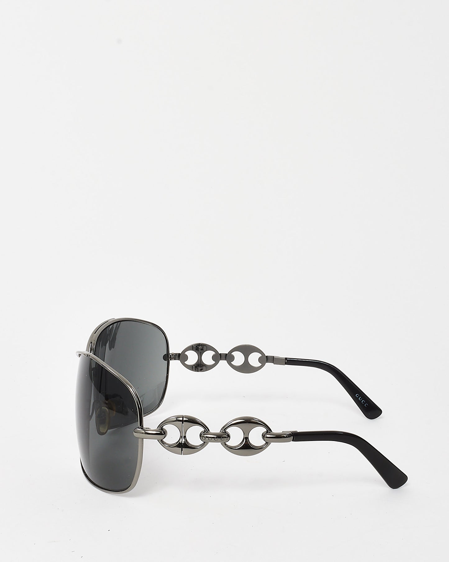 Gucci Silver Metal Black Lens Oversized Wrap Chain GG2775/S Sunglasses