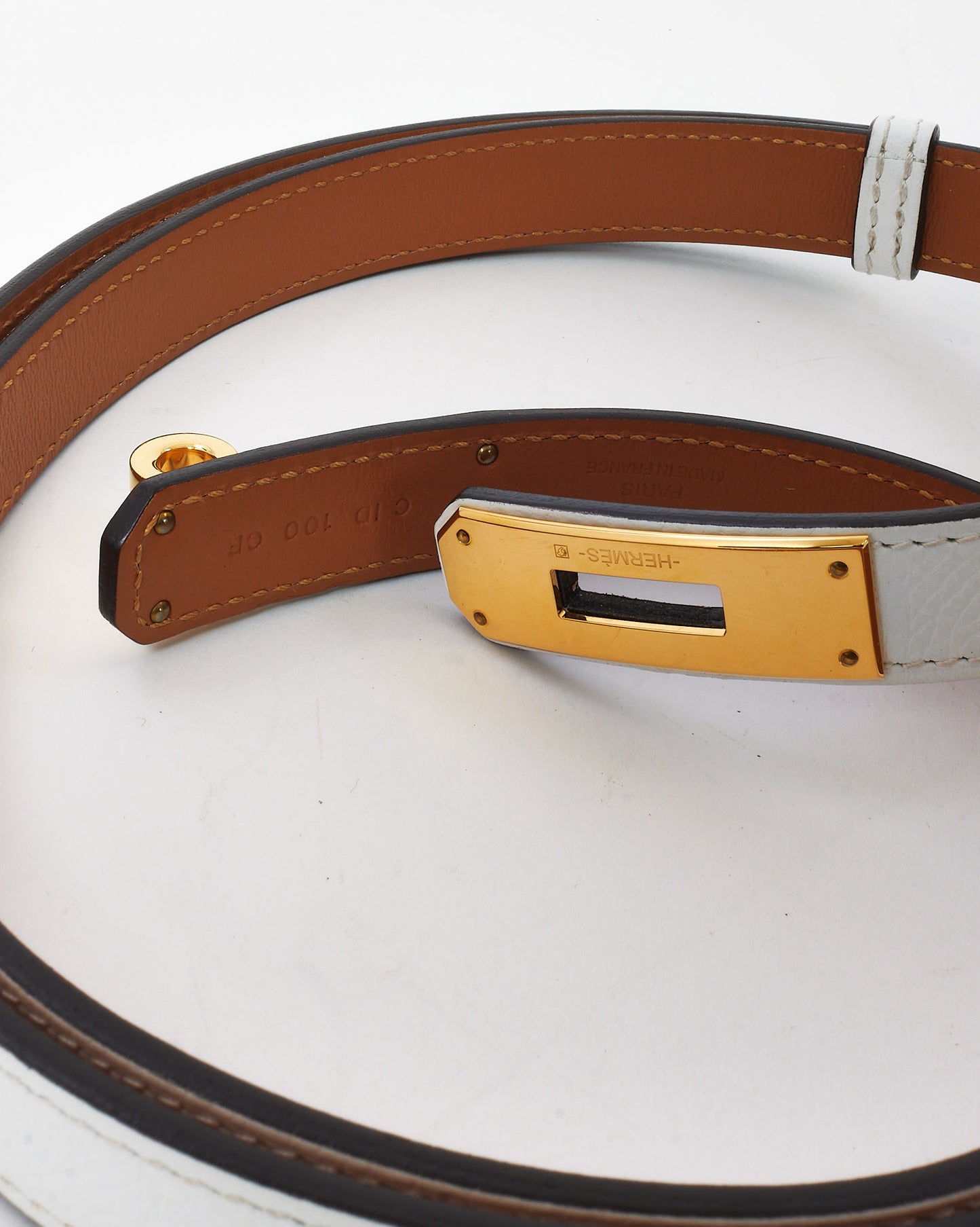 Hermès White Epsom Leather Kelly 18 Belt GHW