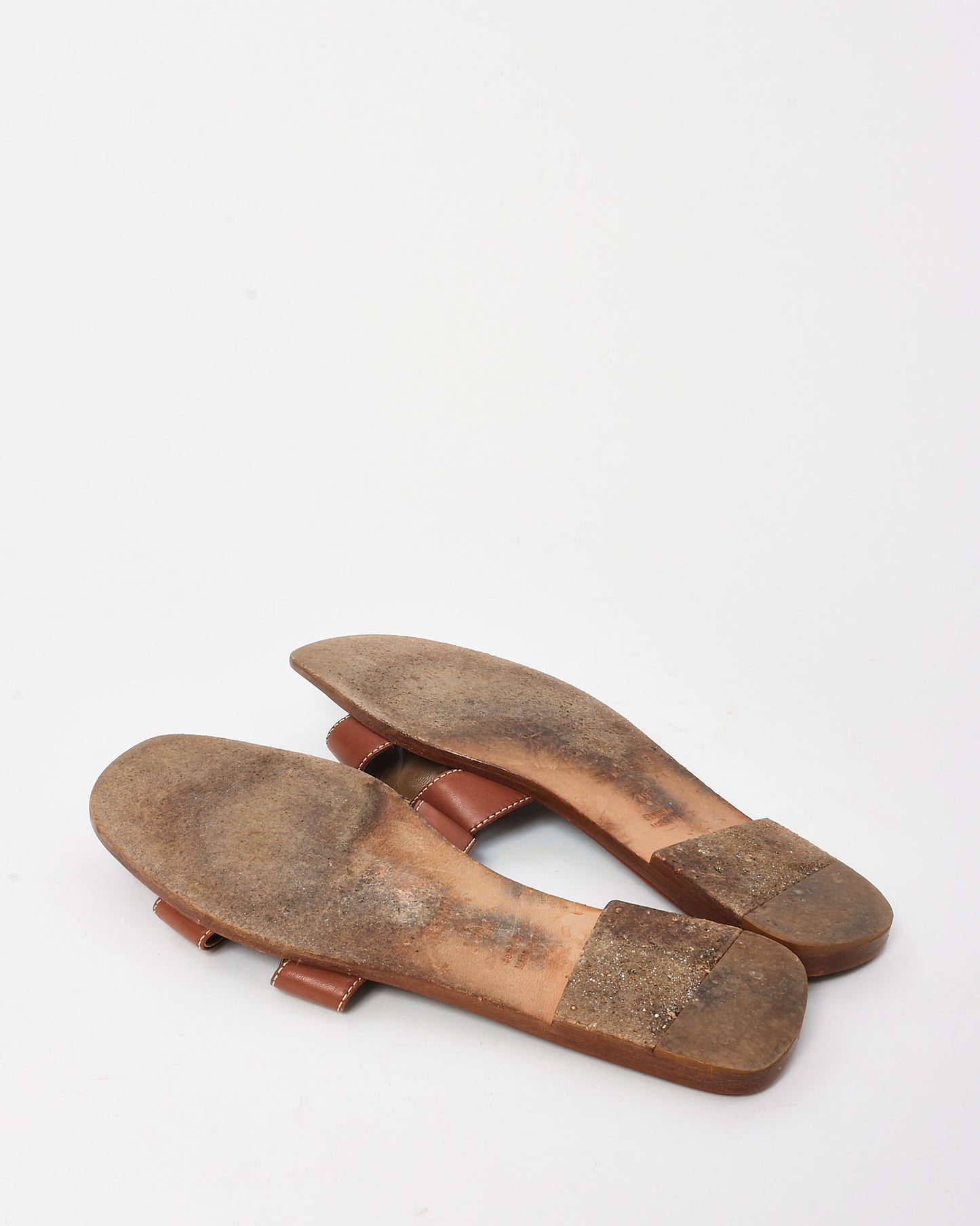 Hermès Gold Tan Leather H Oran Sandals - 39.5