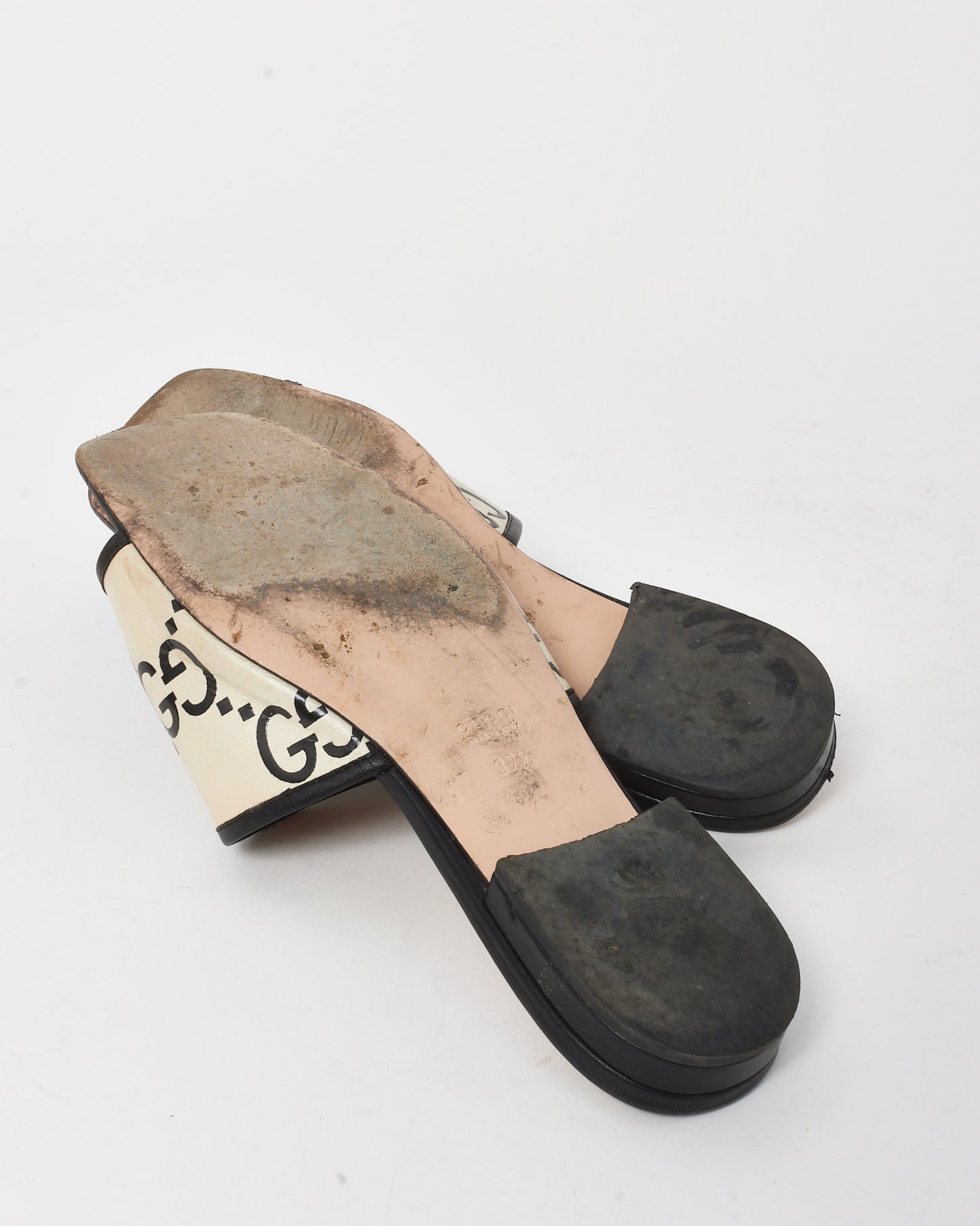 Gucci Black & White Leather GG Monogram Marmont Jolie Sandals - 37.5