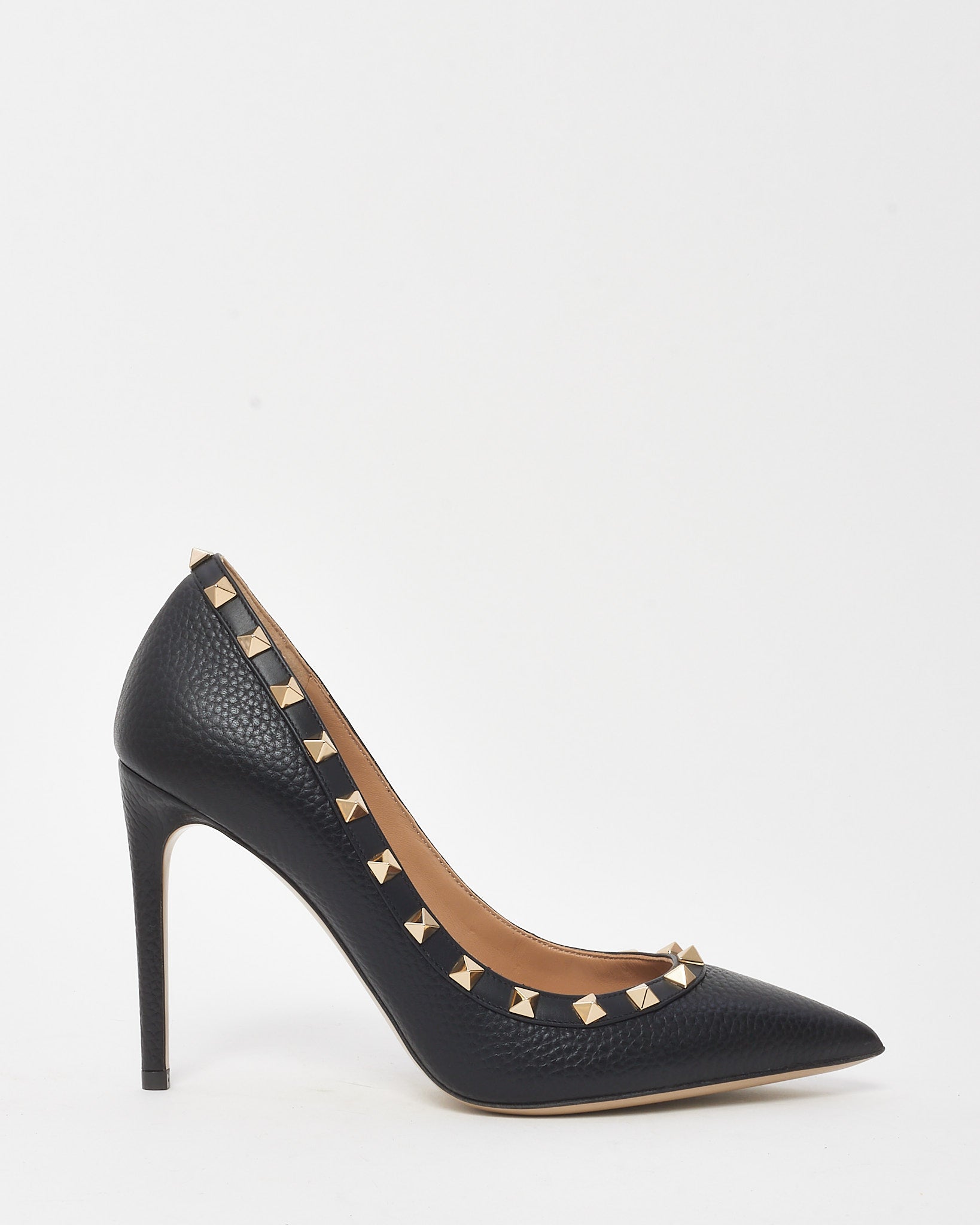 Buy Valentino Black Grained Leather Rockstud Pointed Toe Pumps
