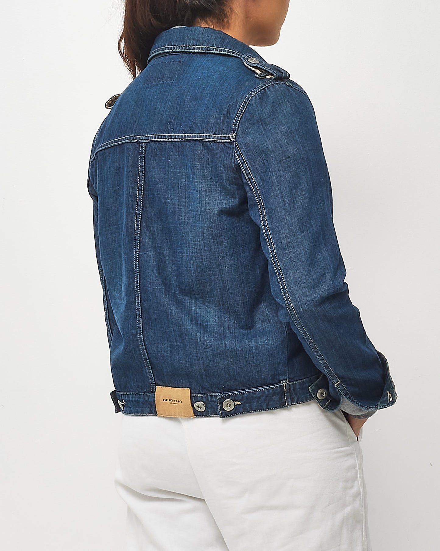 Burberry Vintage Blue Denim Check Cuff Jean Jacket - 12