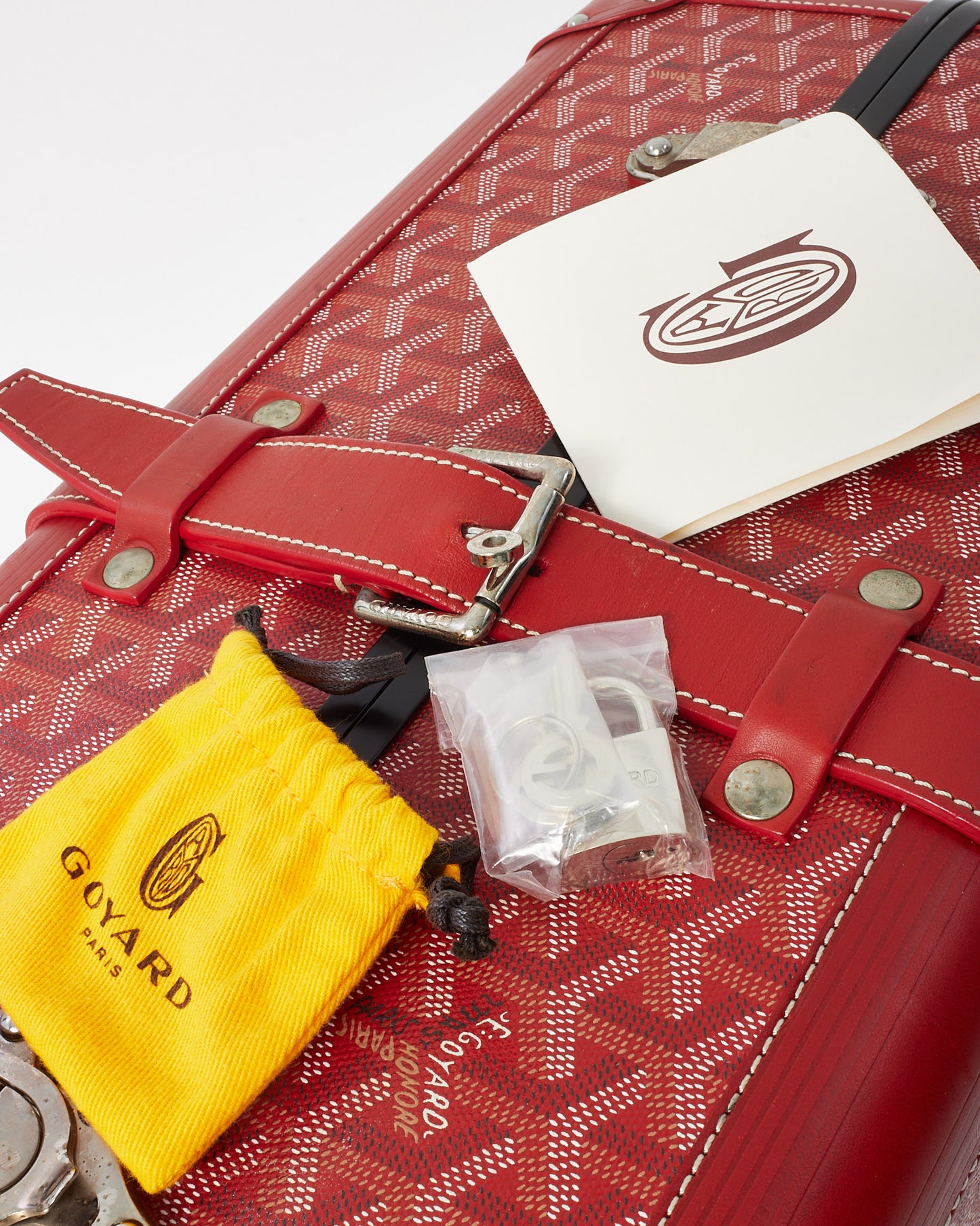 Goyard Red Goyardine Canvas Trunk Bourget PM Rolling Luggage 50