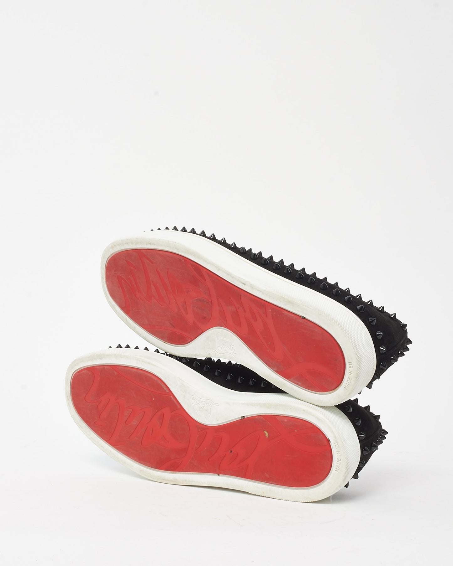 Christian Louboutin Men's Black Suede Studded Spike Pik Boat Sneakers - 44 MEN