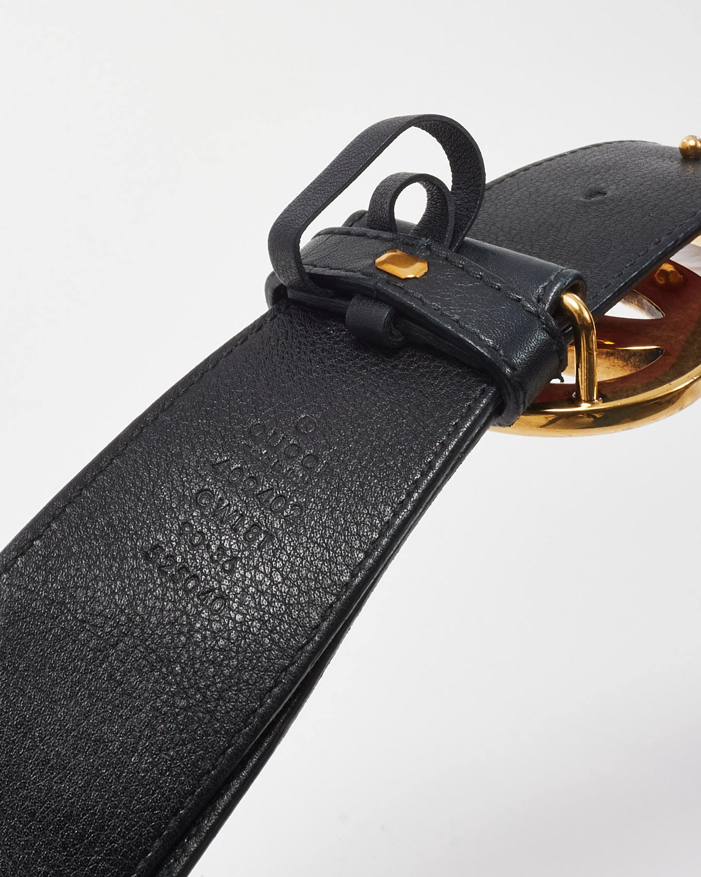 Gucci Red and Black Leather Gold Studded Double GG Marmont Belt - 90/36