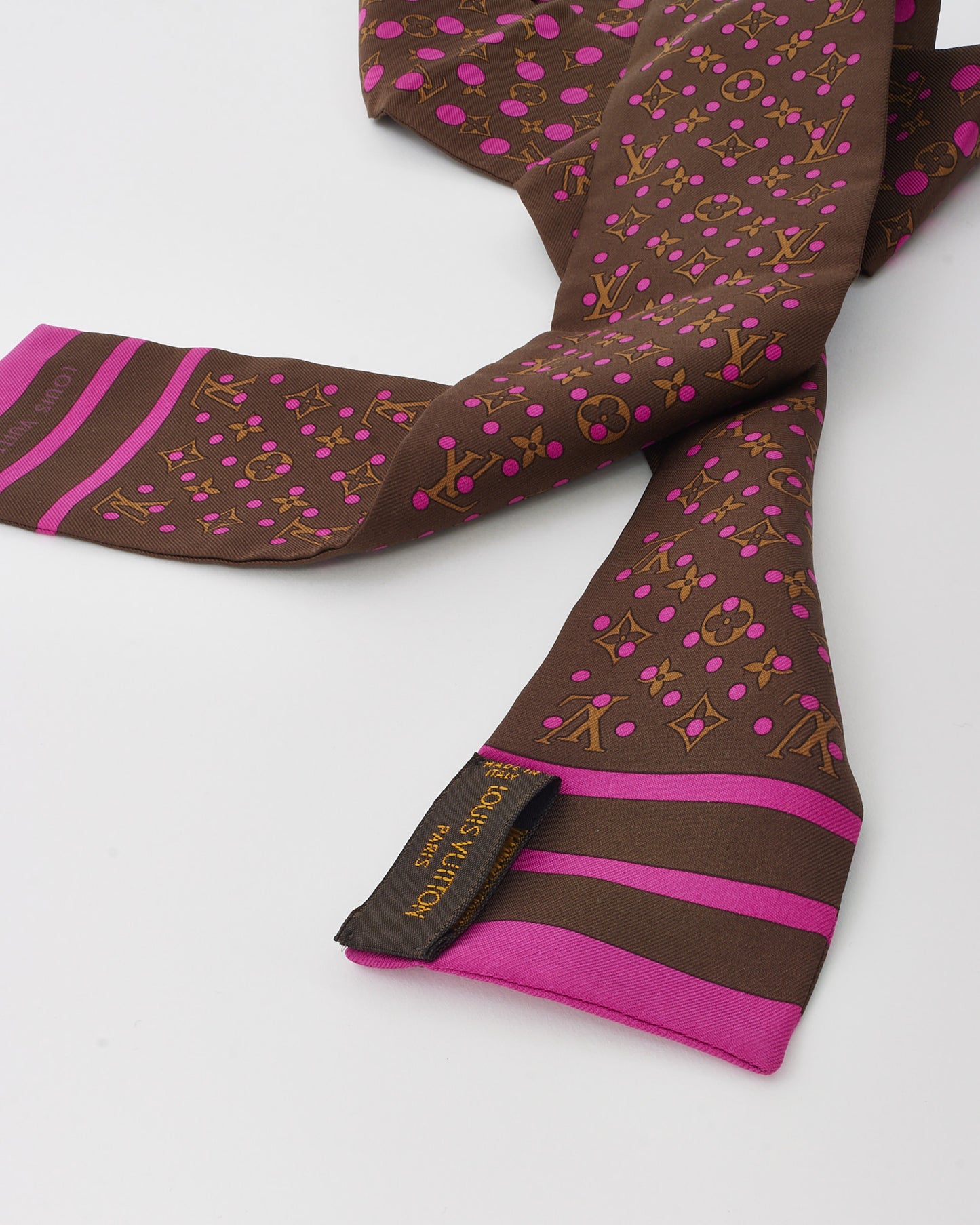 Louis Vuitton Fuchsia/Brown Monogram Polkadot Silk Bandeau Twilly Scarf