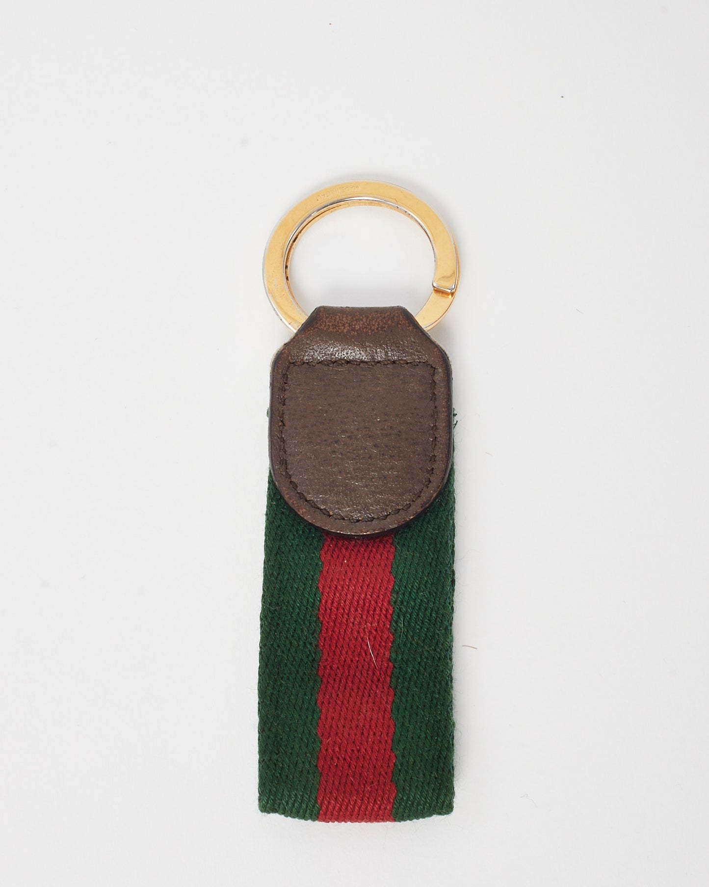 Gucci Gold Metal Green and Red Web Canvas Ophidia Keychain
