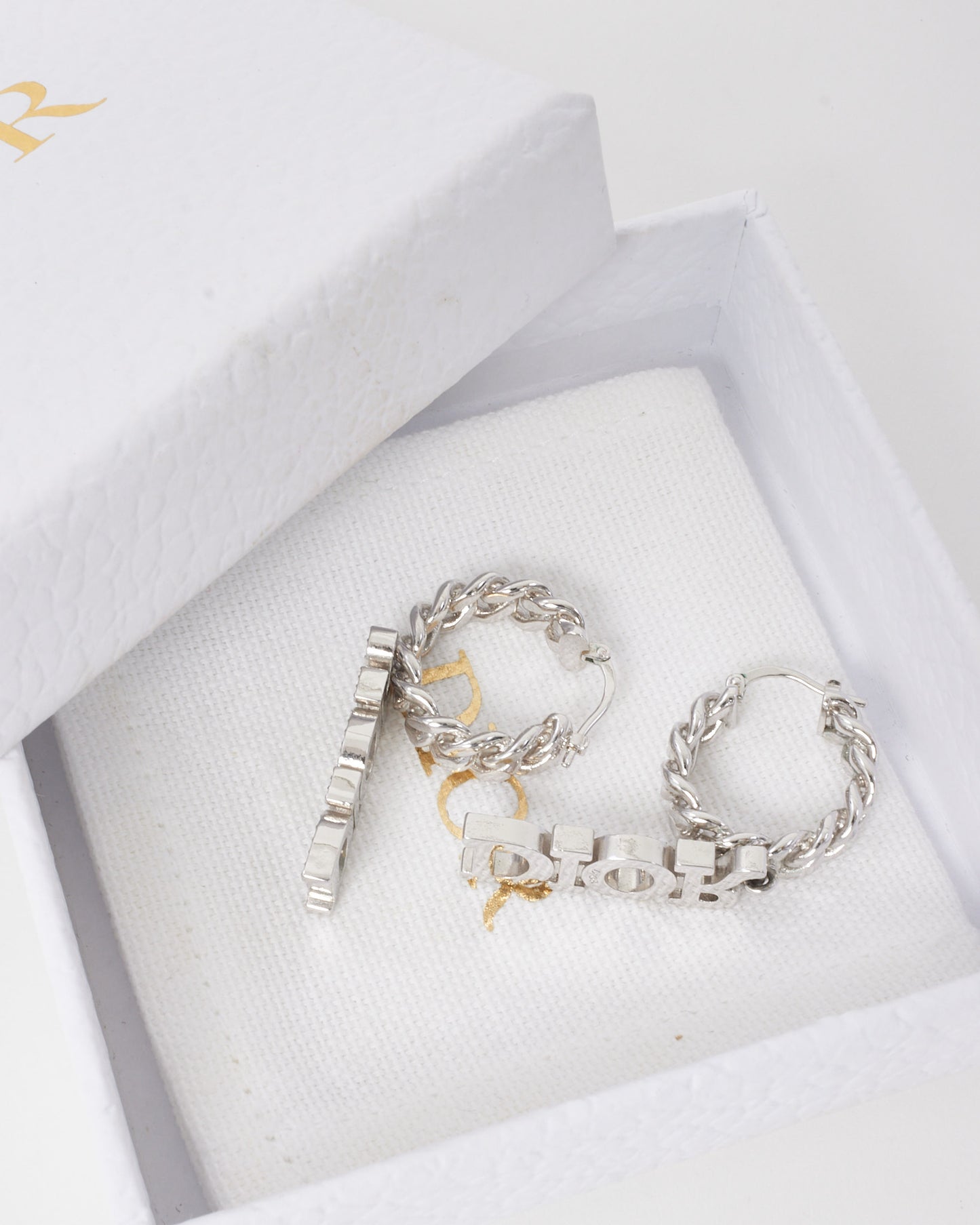 Dior Silver Chain Hoop Dio(r)evolutionCrystal Logo Drop Earrings