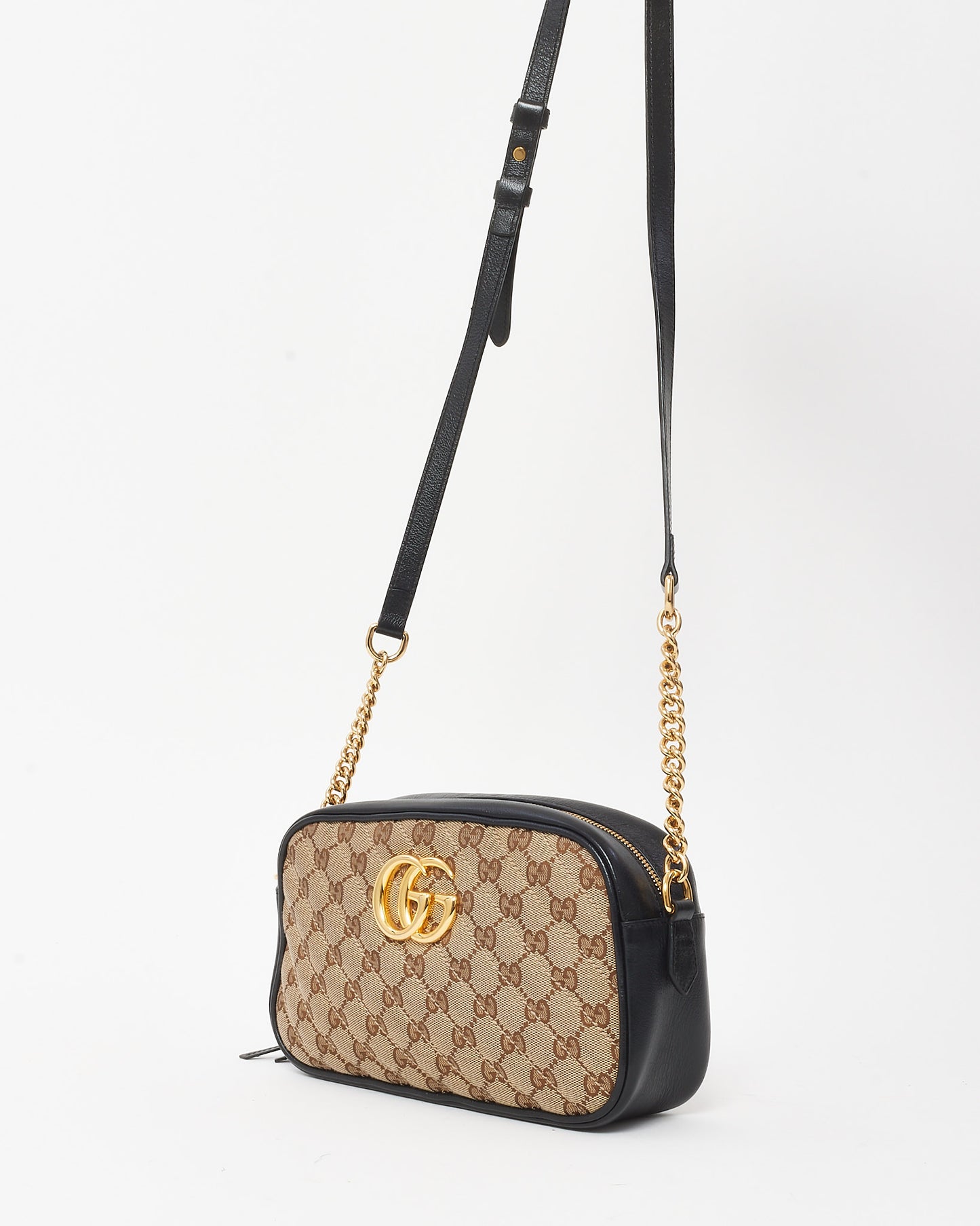 Gucci Beige/Ebony GG Diagonal Quilted Canvas Marmont Small Camera Bag