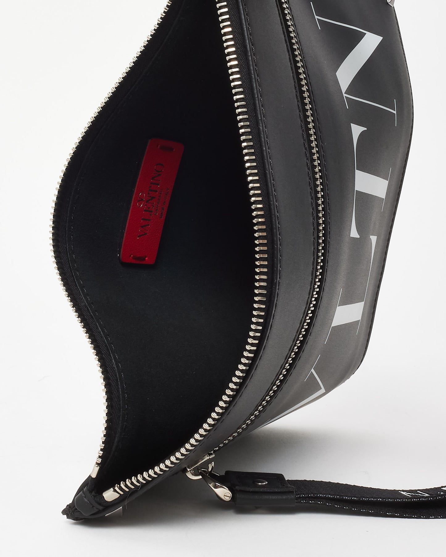 Valentino Black Calfskin Leather and White VLTN Logo Wristlet Pouch