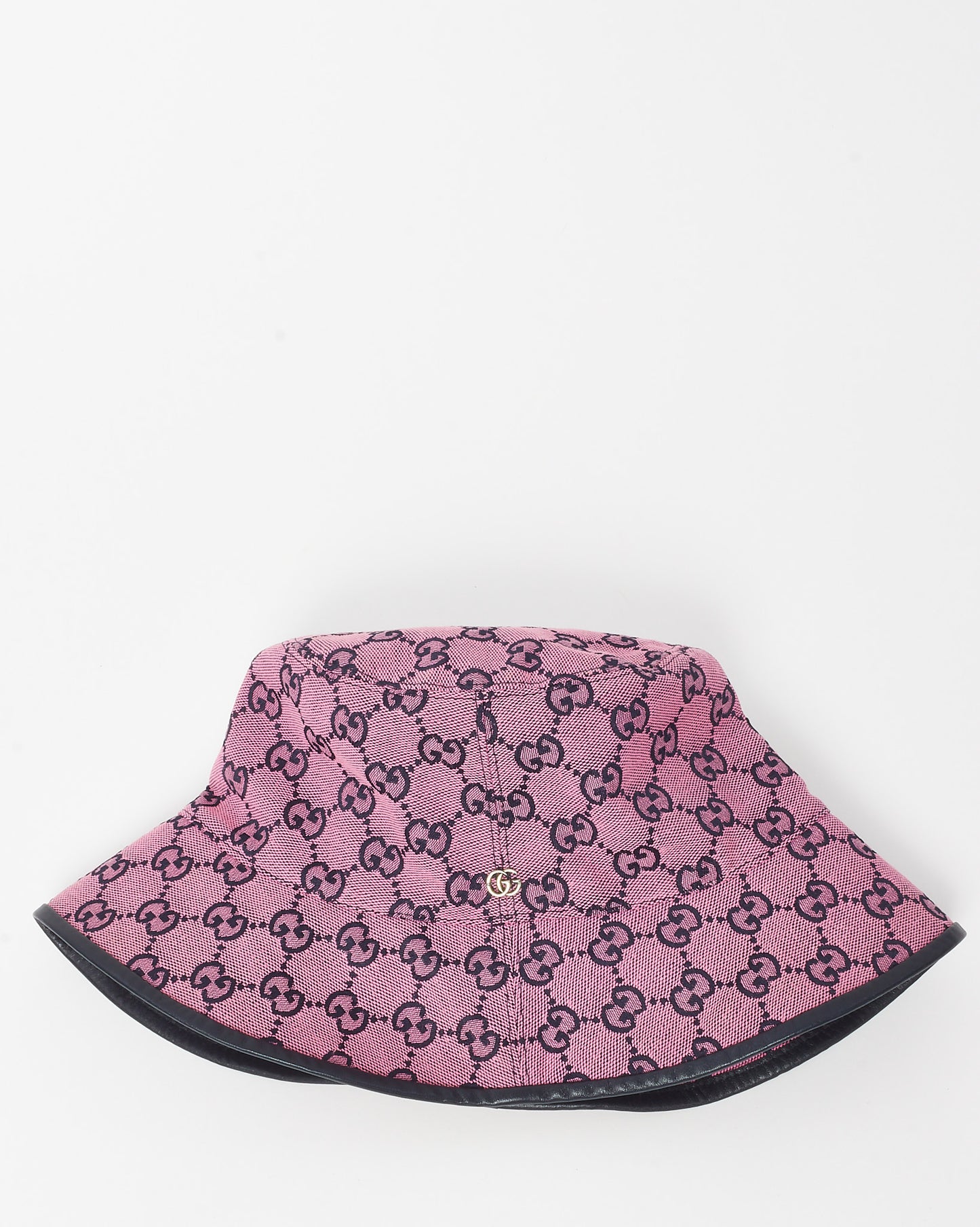 Gucci Pink and Navy Monogram Canvas Logo Bucket Hat - S