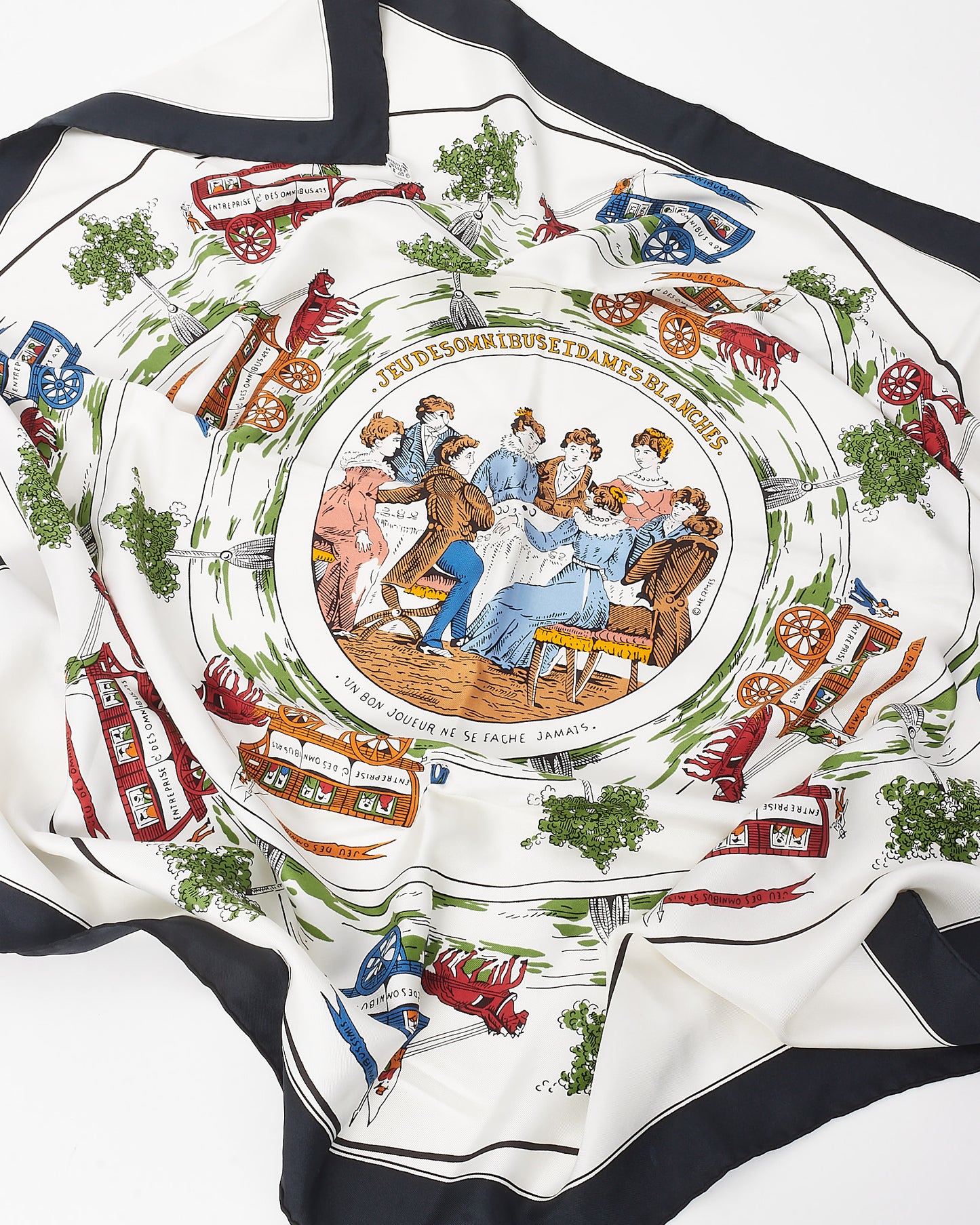 Hermès White Multi Jeu Des Omnibus Et Dames Silk Scarf