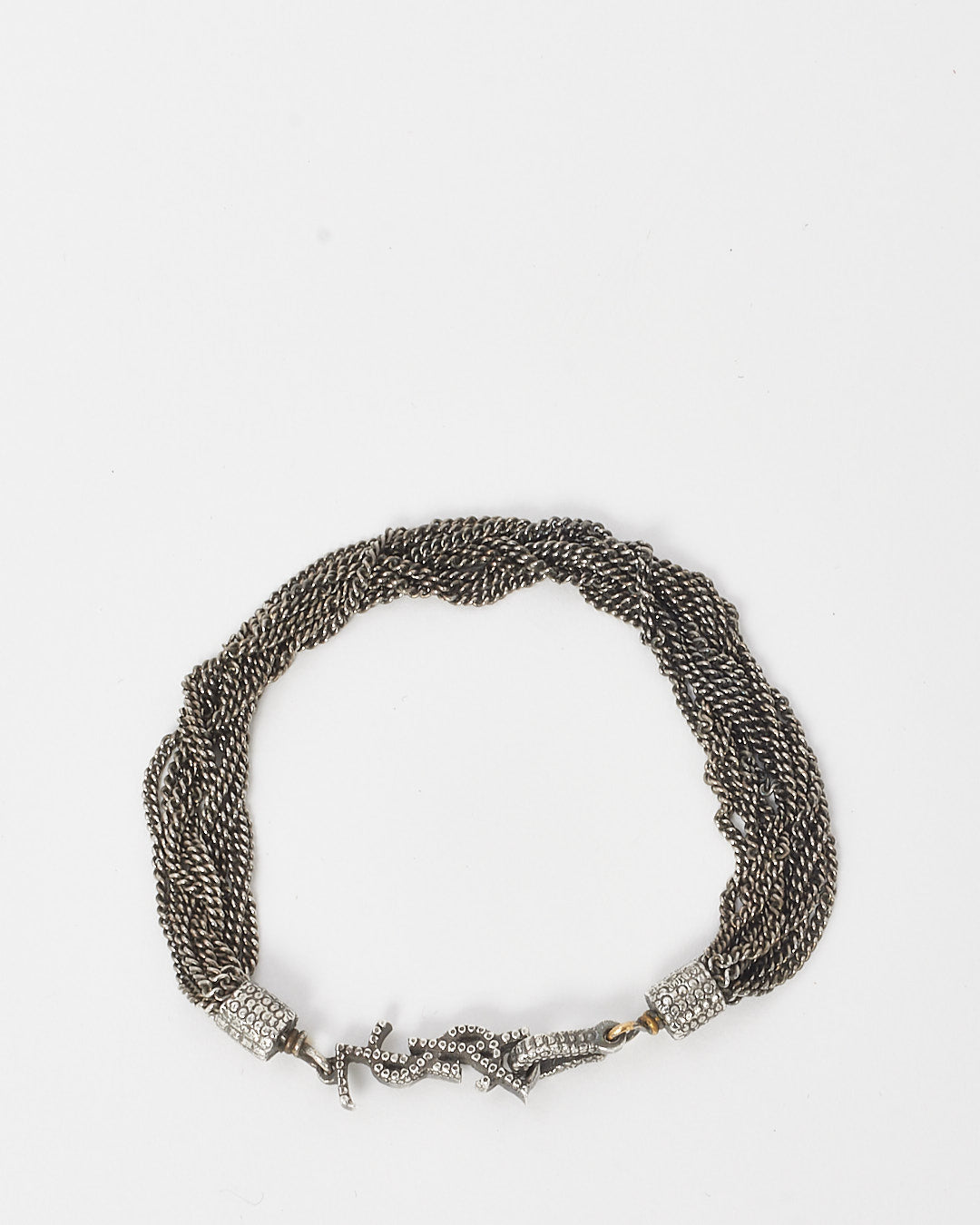 Saint Laurent Silver Vintage Metal YSL Logo Chain Donna Bracelet