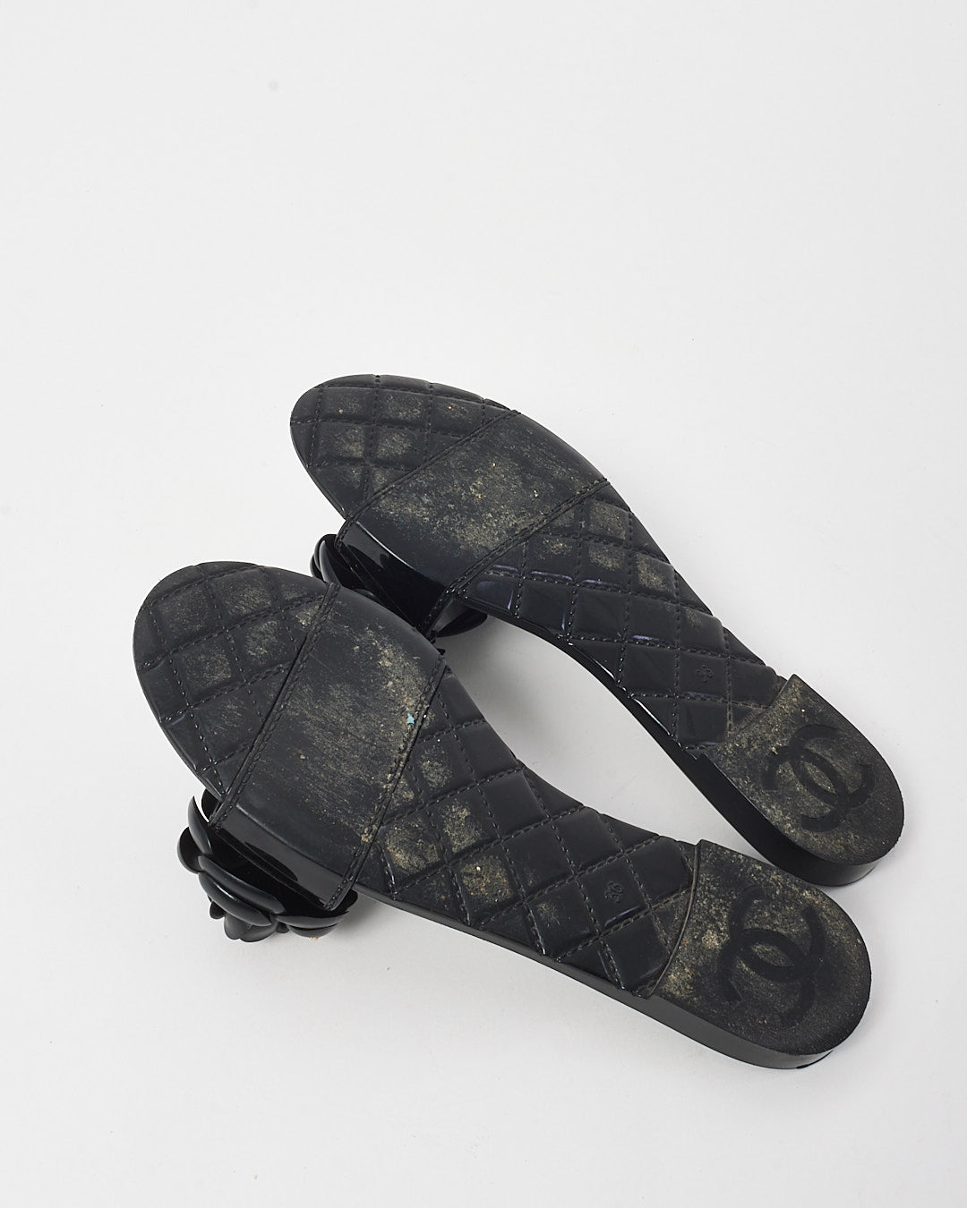 Chanel Black Rubber Jelly CC Camellia Flower Slides - 36