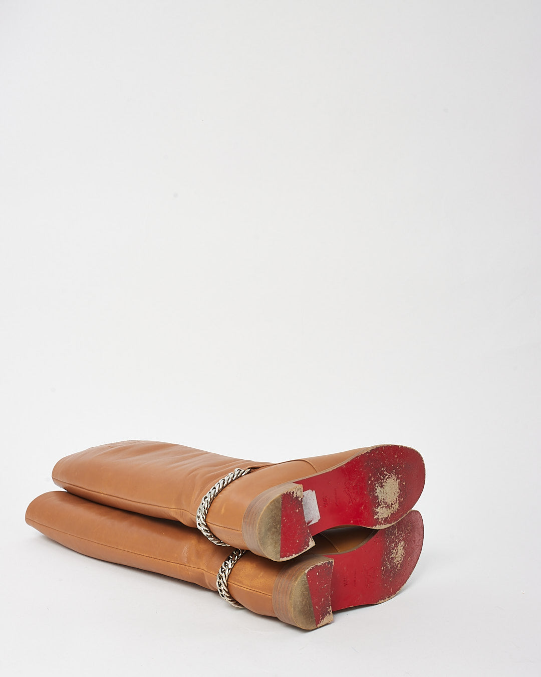 Christian Louboutin Tan Leather Cate Chain-Trimmed Knee-High Boots - 37.5